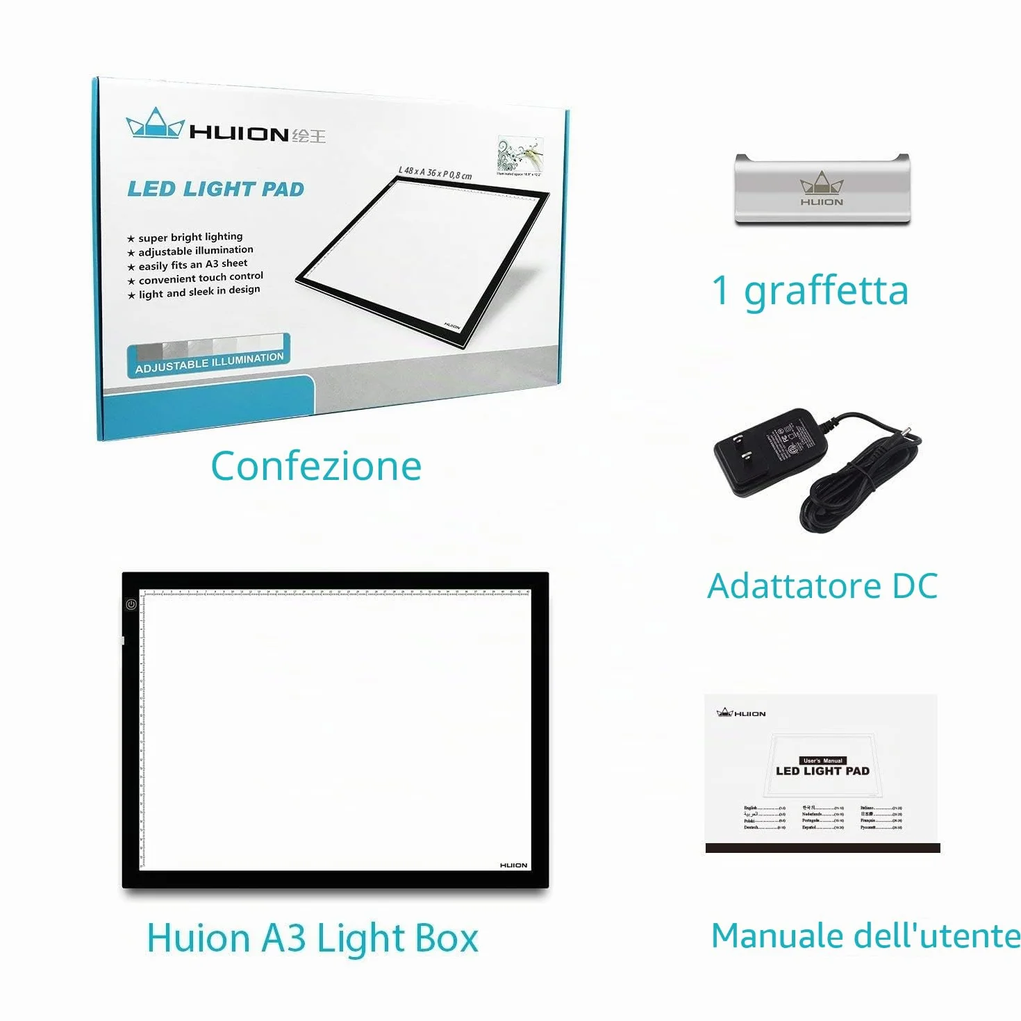 HUION Tavoletta Grafica A3 Scatola Luminosa LED con Luminosità Regolabile per Disegno Tracciamento