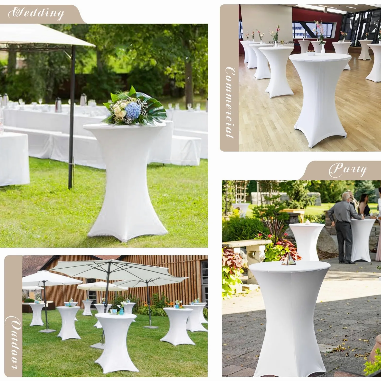 Showgeous Confezione da 10 copritavolo da Cocktail in Spandex Ø80-85 cm tovaglia da Cocktail Rotonda per Tavolo da Bar per Matrimoni (Bianco)