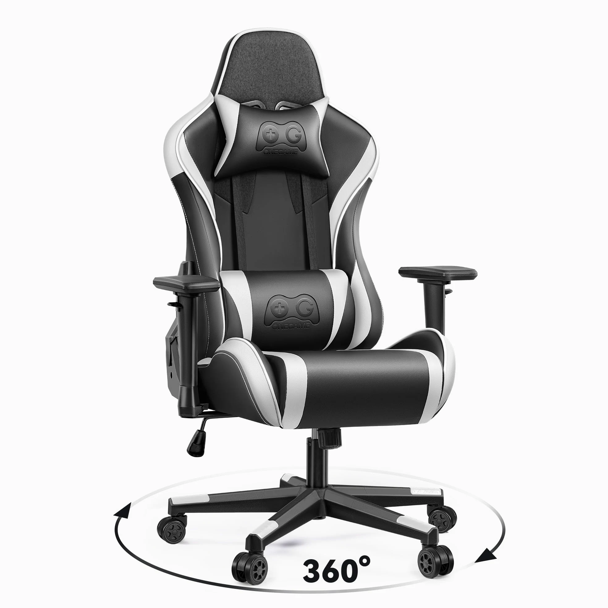 OneGame Sedia Gaming, 3D Braccioli Ergonomico Sedia da Gioco per Computer, Ufficio Regolabile in Altezza, Girevole con Cchienale Regolabile 155°, Bianco