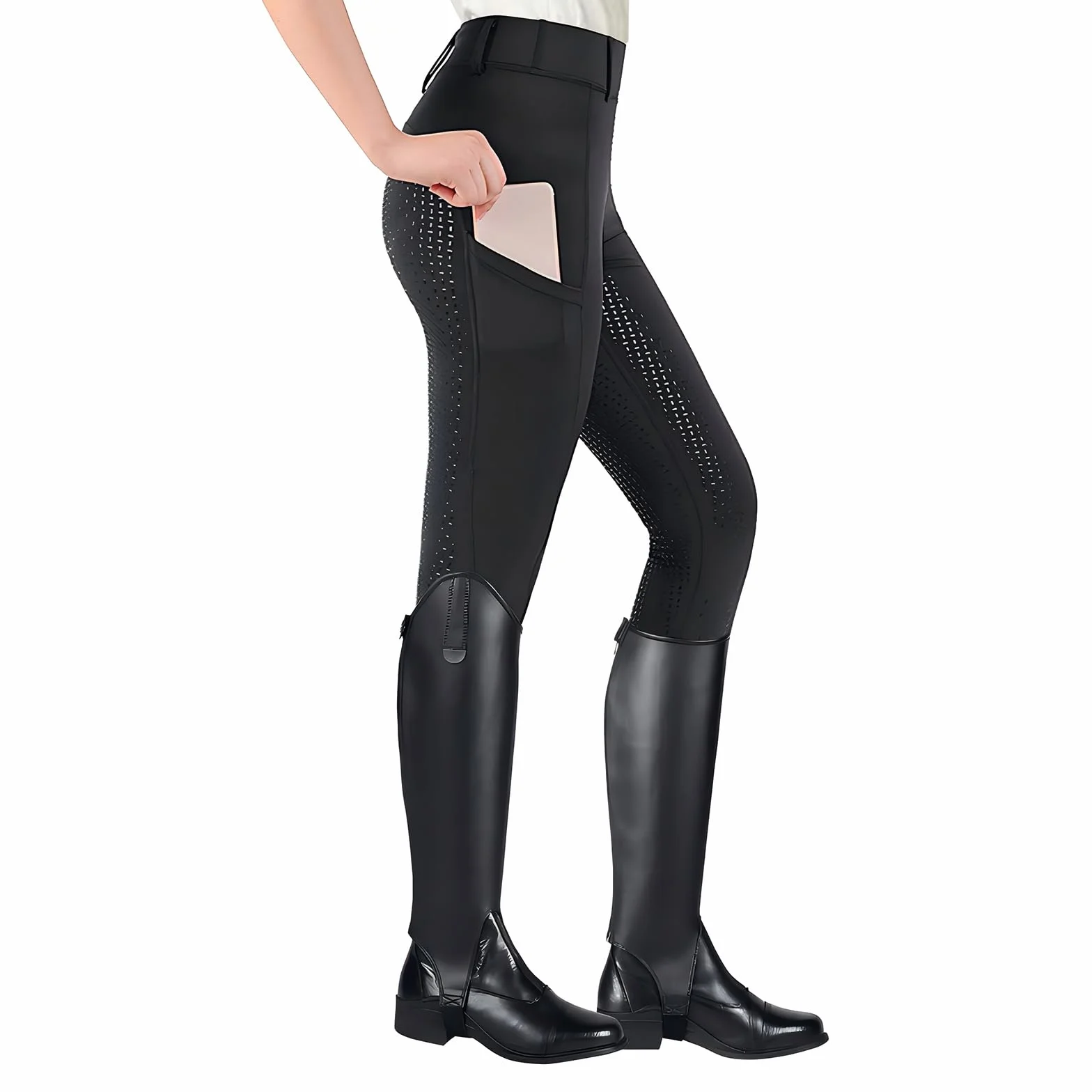 Leggins da Equitazione Donna con Rinforzo Silicone e Tasca, Pantaloni a Vita Alta HOTUT