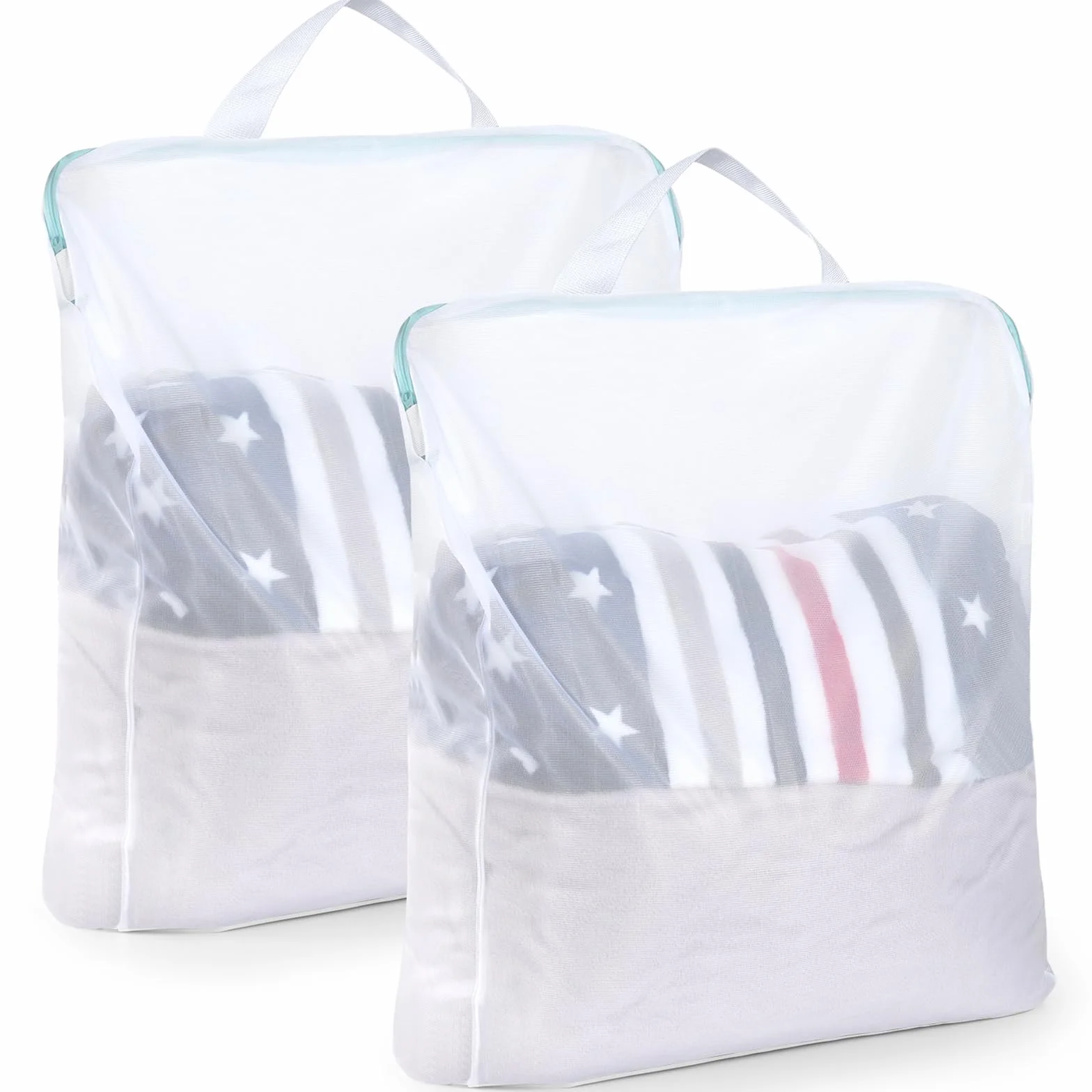 OTraki 2 Pezzi Sacchetti Lavatrice Biancheria 60x80cm Retina per Biancheria, Laundry Bag Con Cerniera Nascosta, Rete Resistente con Manico Sacchetti per Lavatrice per Camicie Vestiti per Bambini