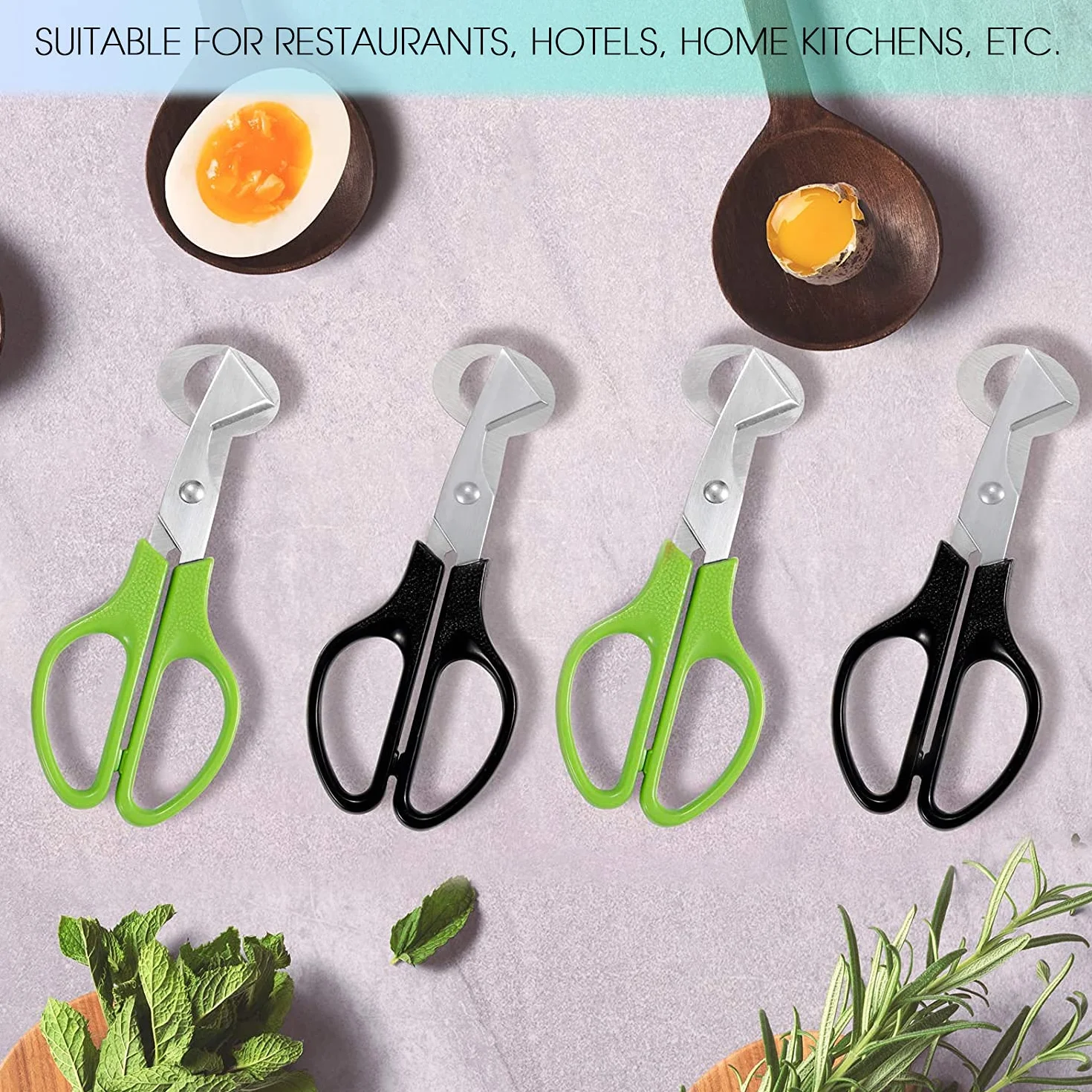 Forbici Uova di Quaglia da Cucina Acciaio Inox da Taglio a Guscio d'Uovo mit Manici in Plastica per Casa, Cucina, Ristorante (2 Pezzi Verde e Nero)