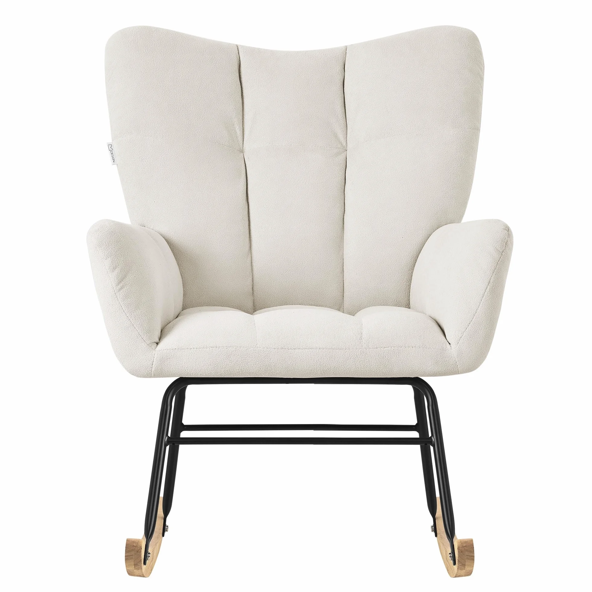 ML-Design Poltrona a Dondolo per Salotto Sedia Confortevole Beige Imbottita Poltroncina da Soggiorno con Braccioli e Schienale Alto Rilassante Base in Legno Massiccio Arredamento Casa