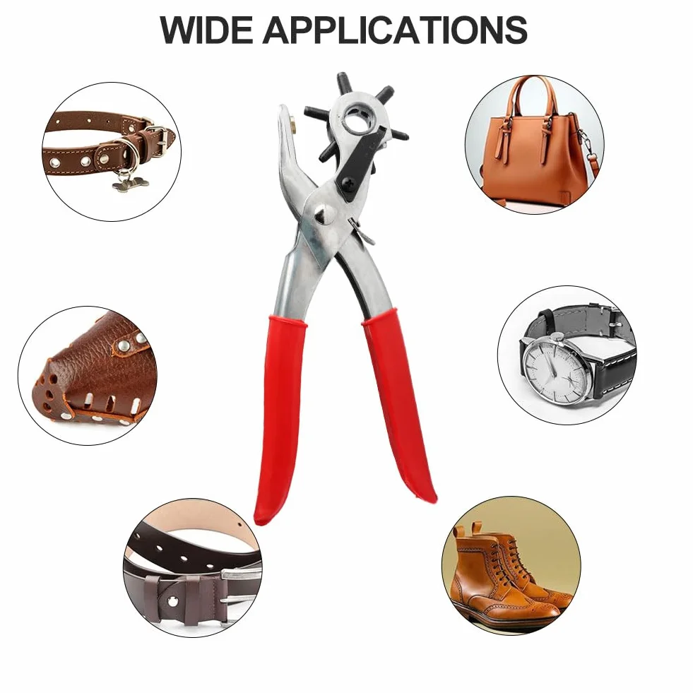 Pinza Fustellatrice per Cinture, Pinza Buca Cinture, Pinzas Buchi Cintur, Foratrice per Cintur, Testa Girevole con 6 Fori Intercambiabili Foratrice di Pelle Cuoio, Carte, Cinturini Orologi, Cartone