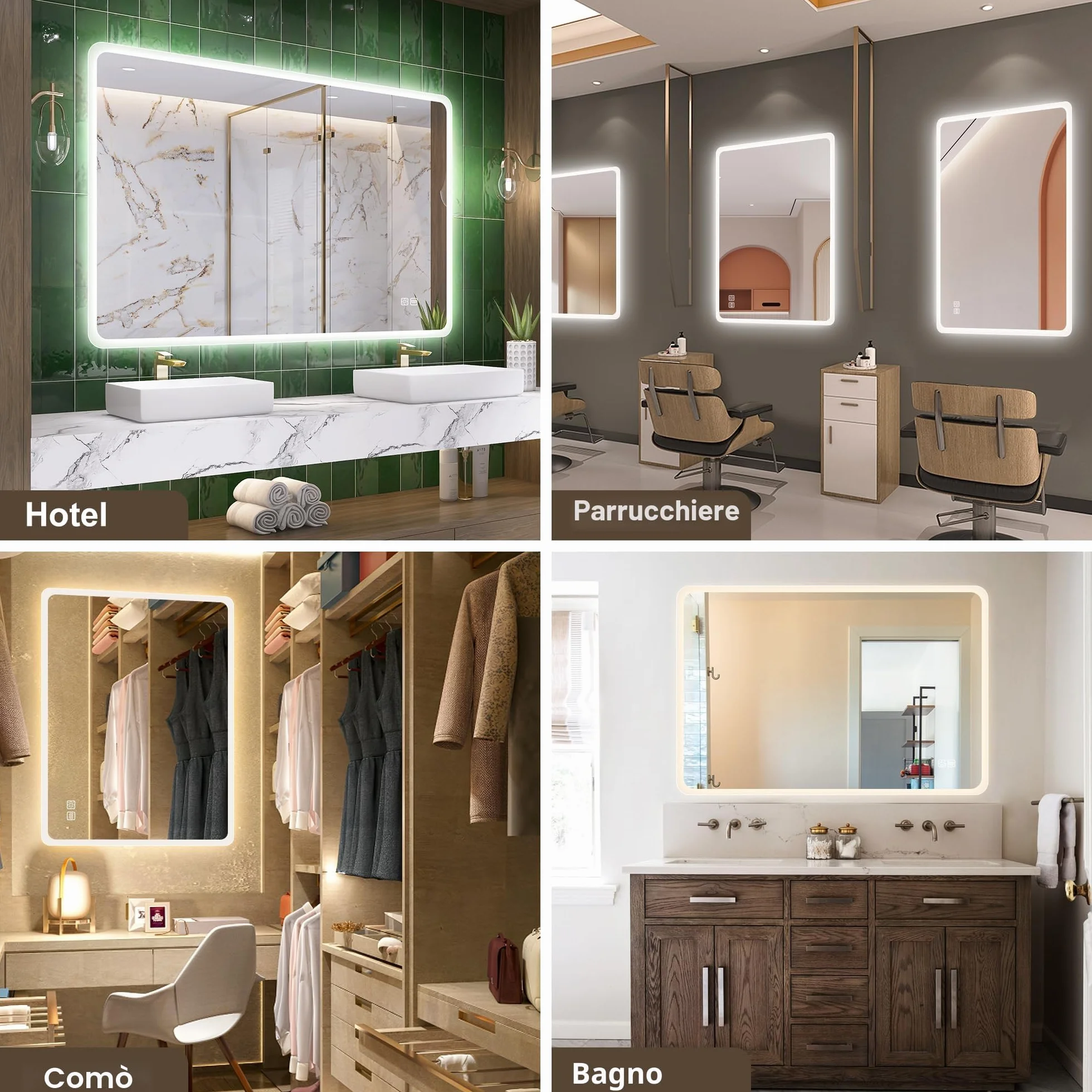 STARLEAD Specchio-Bagno-con-Luce 100x70 cm, Specchio-Bagno-LED con Antifog, 3 Colori Luce, Dimmerabile, IP44 Vetro Temperato HD Specchiera-Bagno, Funzione Memoria, Orizzontale/Verticale