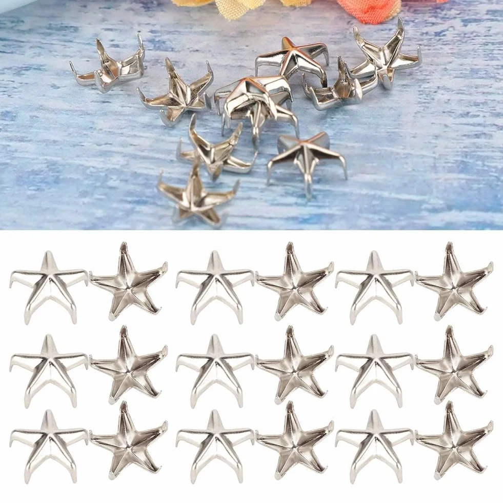 Rivetti Metallici Autoadesivi 200 Pezzi Borchie a Stella Claw Argento per Artigianato DIY