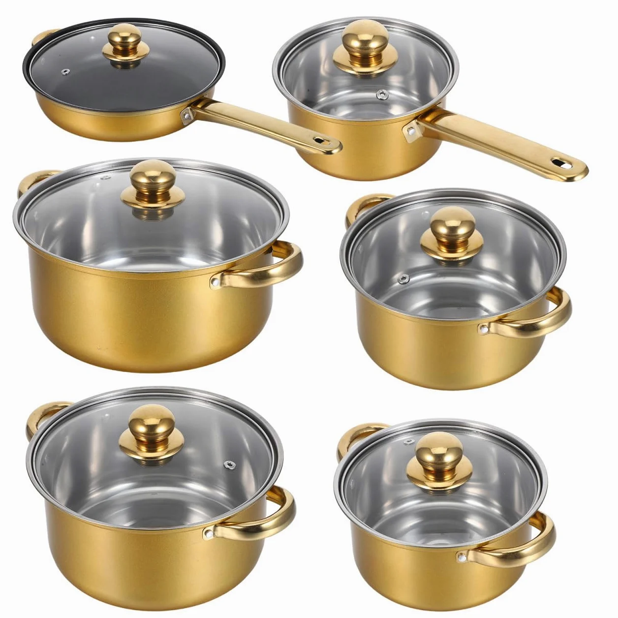INOOMP Set Pentole 6 Pezzi in Acciaio Inox Nero per Cucina Moderna | Pentolame Leggero e Multifunzione, Adatto a Bollitura e Cottura, Stile Moderno