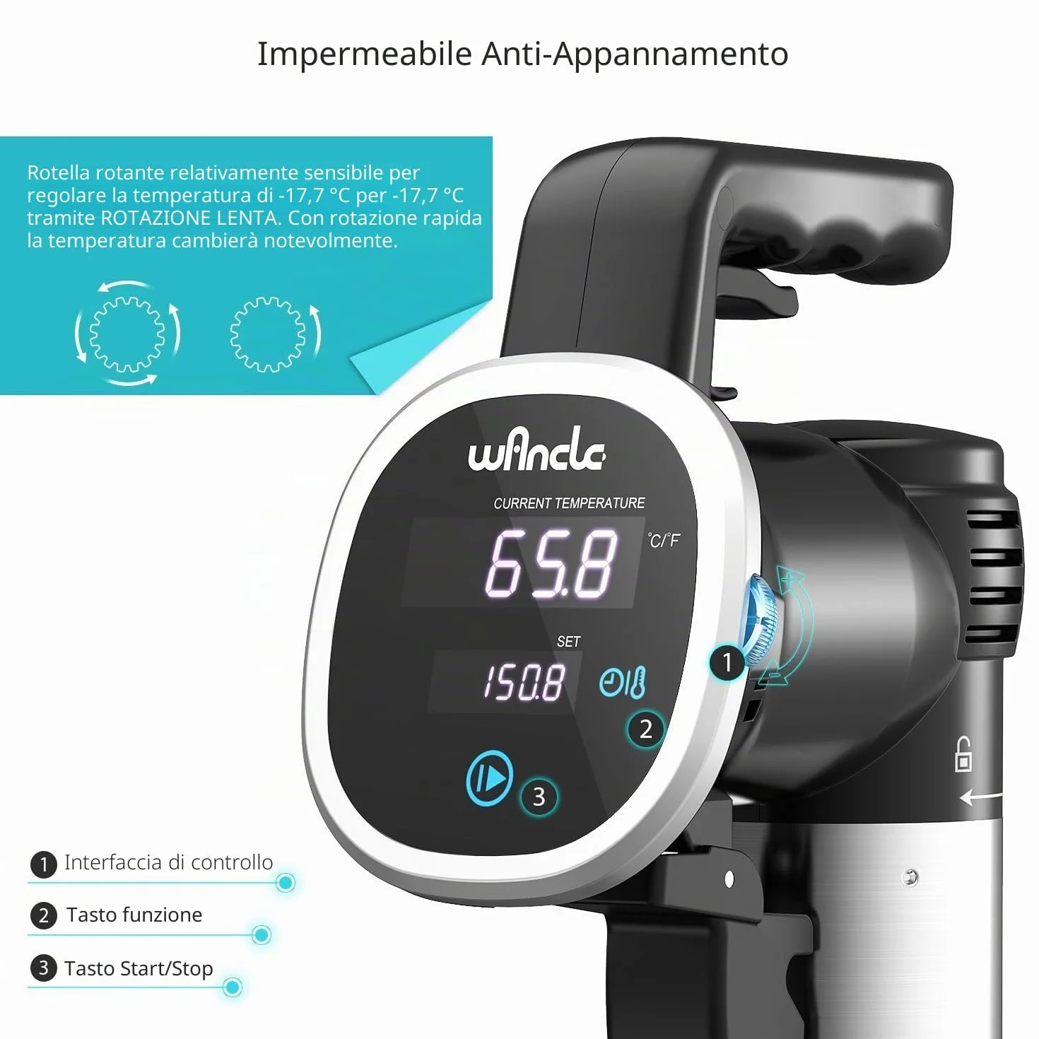 Wancle Sous Vide 850W Cucina a Bassa Temperatura, Nero