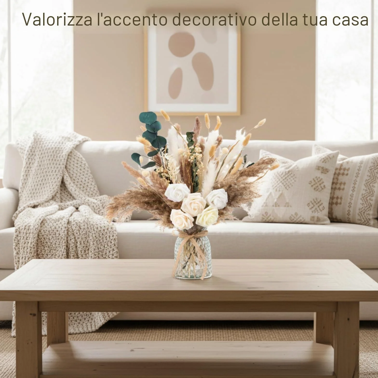 100 composizioni floreali artificiali con vaso, erba della pampa con vaso incluso per tavolo da pranzo centrotavola, centrotavola floreale, decorazione per tavolino da caffè, fiori finti natalizi in