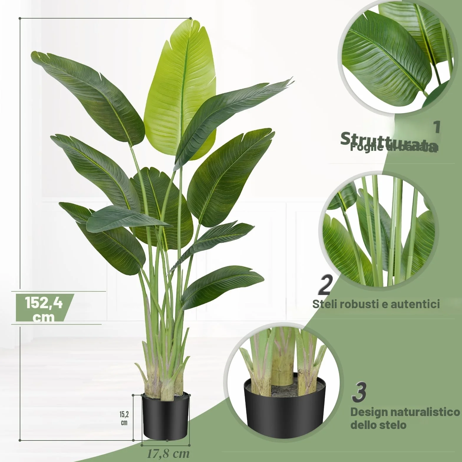 Pianta Artificiale Uccello del Paradiso 150cm Alta, Piante Finte da Interno Grandi Finta con 10 Foglie Albero di Banano Artificiale Per Interni Esterno Soggiorno Ufficio Giardino Dec（1 PACK）