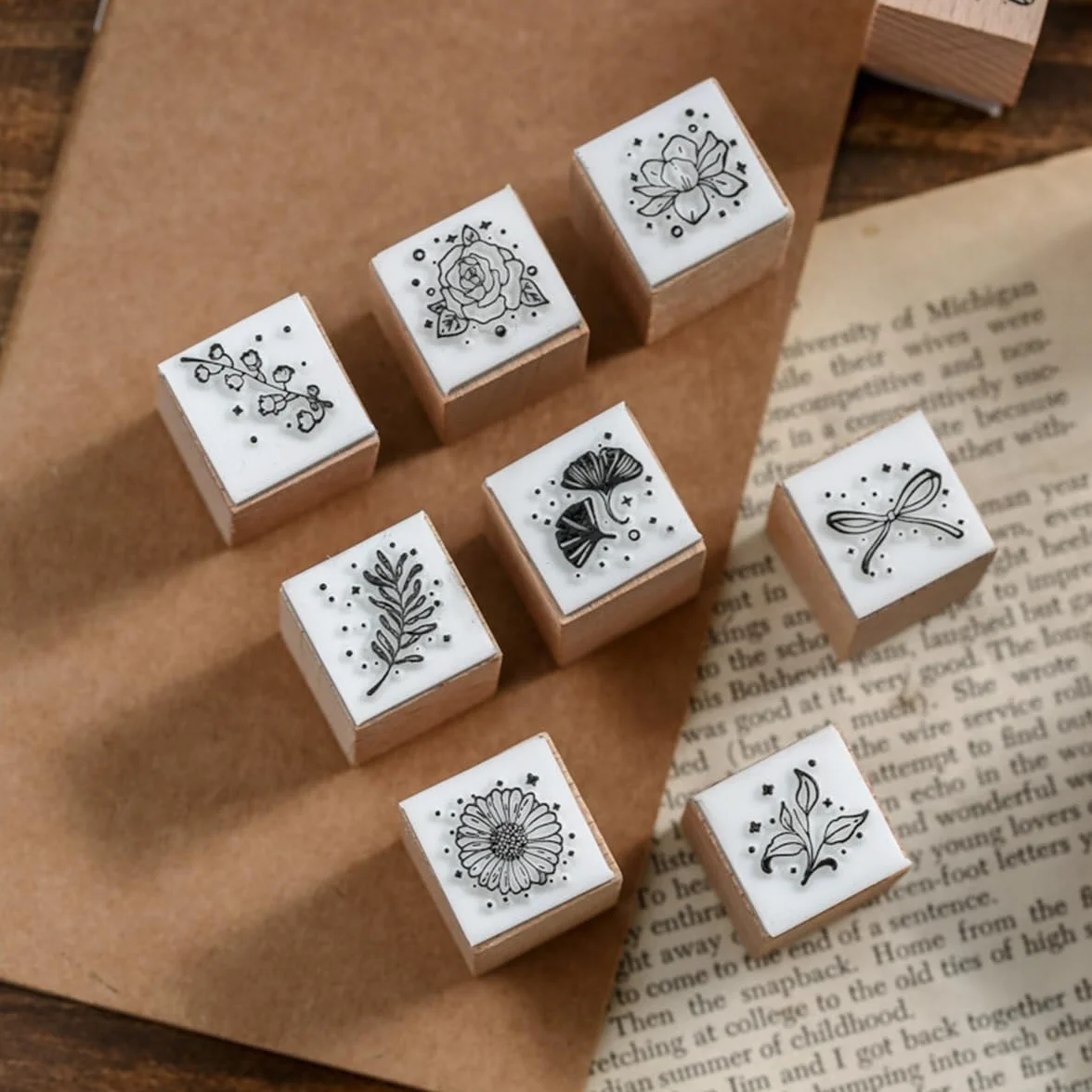 Set di timbri in Legno da 16 Pezzi, timbri Decorativi in Legno Che combinano Piante e Stelle Set di timbri per Artigianato Fai-da-Te Creazione di Biglietti Calendari