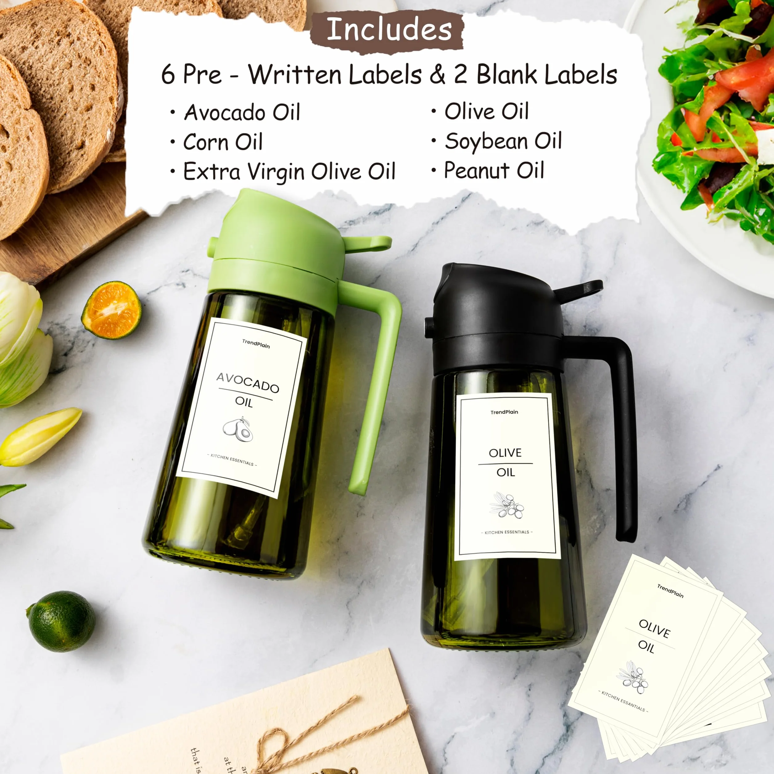 TrendPlain Spruzzino Olio per Friggitrice Aria 470ml 2 in 1 Dosatore Olio per Cucina