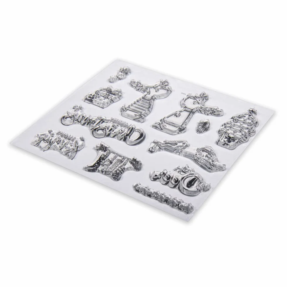 Rayher Clear Stamps Set timbri trasparenti in silicone, tavoletta 102,5x97mm, 12 motivi invernali e natalizi, amici renne, per scrapbooking e decoro, biglietti d'auguri e pacchi regalo, 50253000