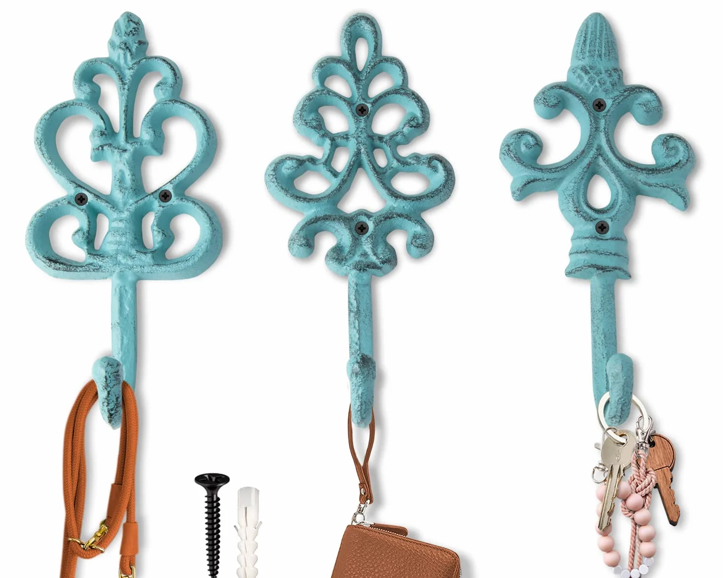 Comfify Ganci decorativi da parete in ghisa, stile rustico, set da 3, blu