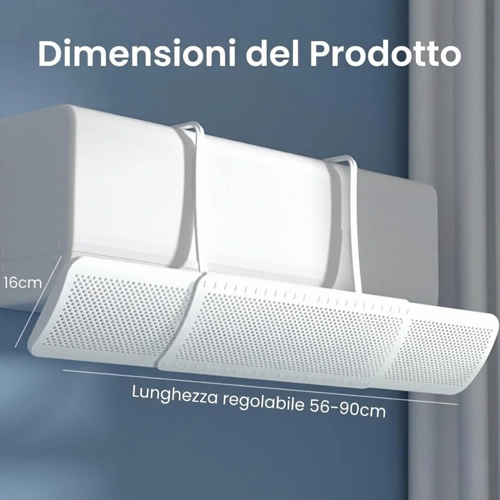 Deflettore per Condizionatore Universale Regolabile (56-90 cm), Paravento per Aria Condizionata Anti-Condensa con Regolazione a 180°, Installazione Facile Senza Fori per Inverno ed Estate Casa Ufficio