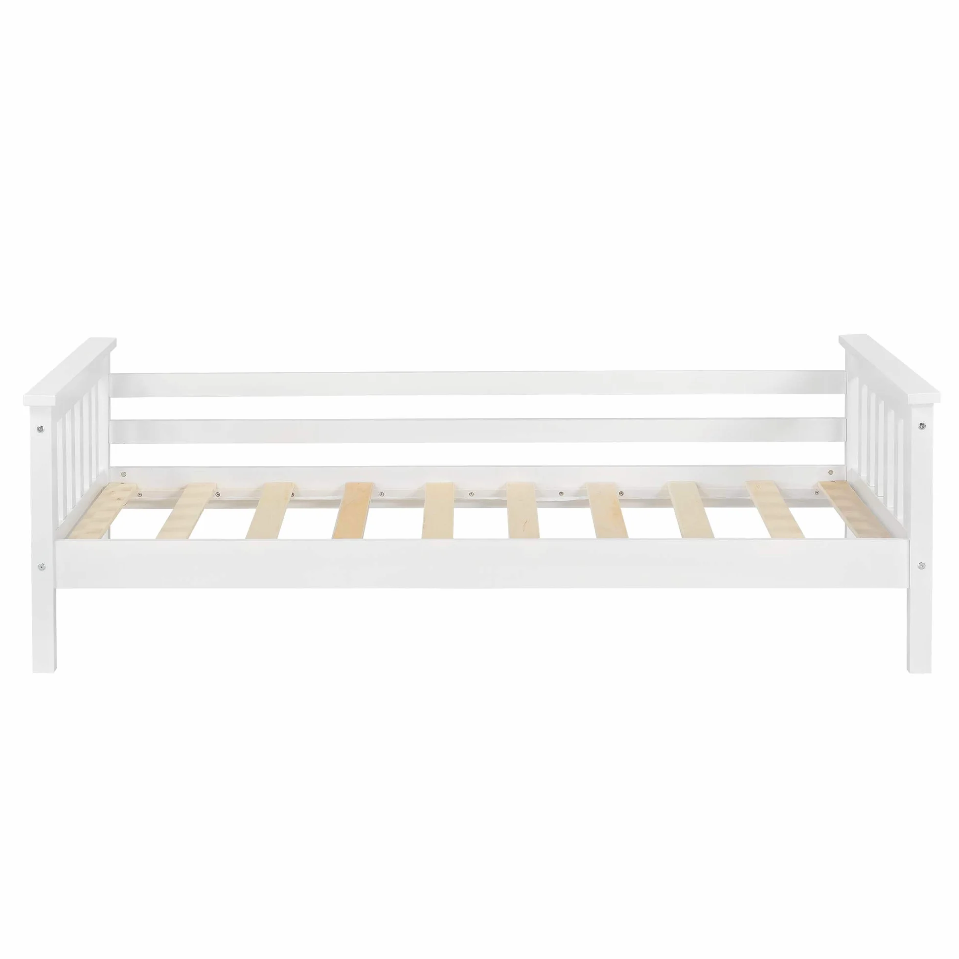 [en.casa] Struttura Letto per Cameretta Bambini Letto in Legno di Pino con Barre Protettive Testiera e Pediera Zona di Riposo 80x160 cm Bianco