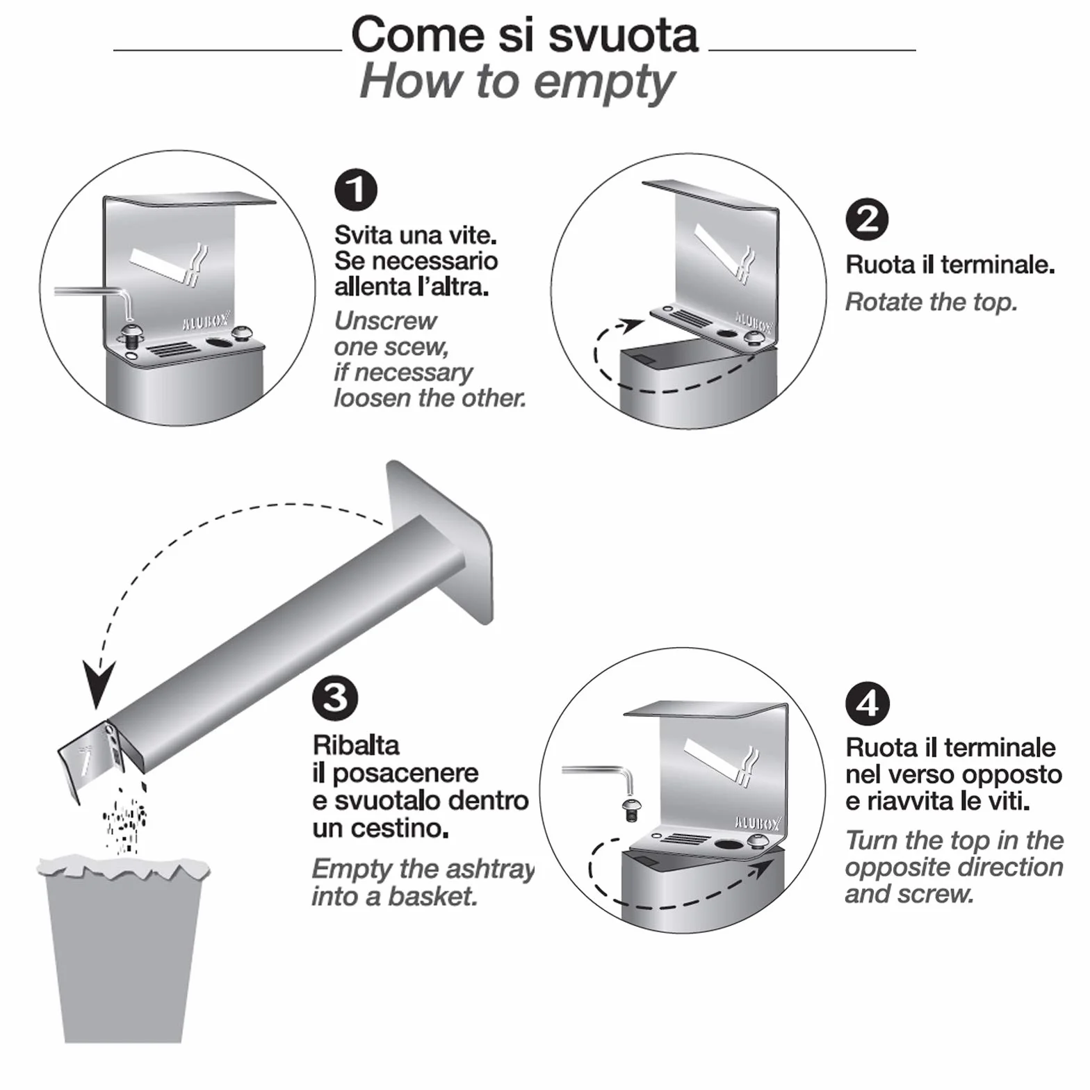 Portacenere Da Esterno Autoportante 30X30X98 Cm Acciaio Inox Alluminio Made In Italy ALUBOX