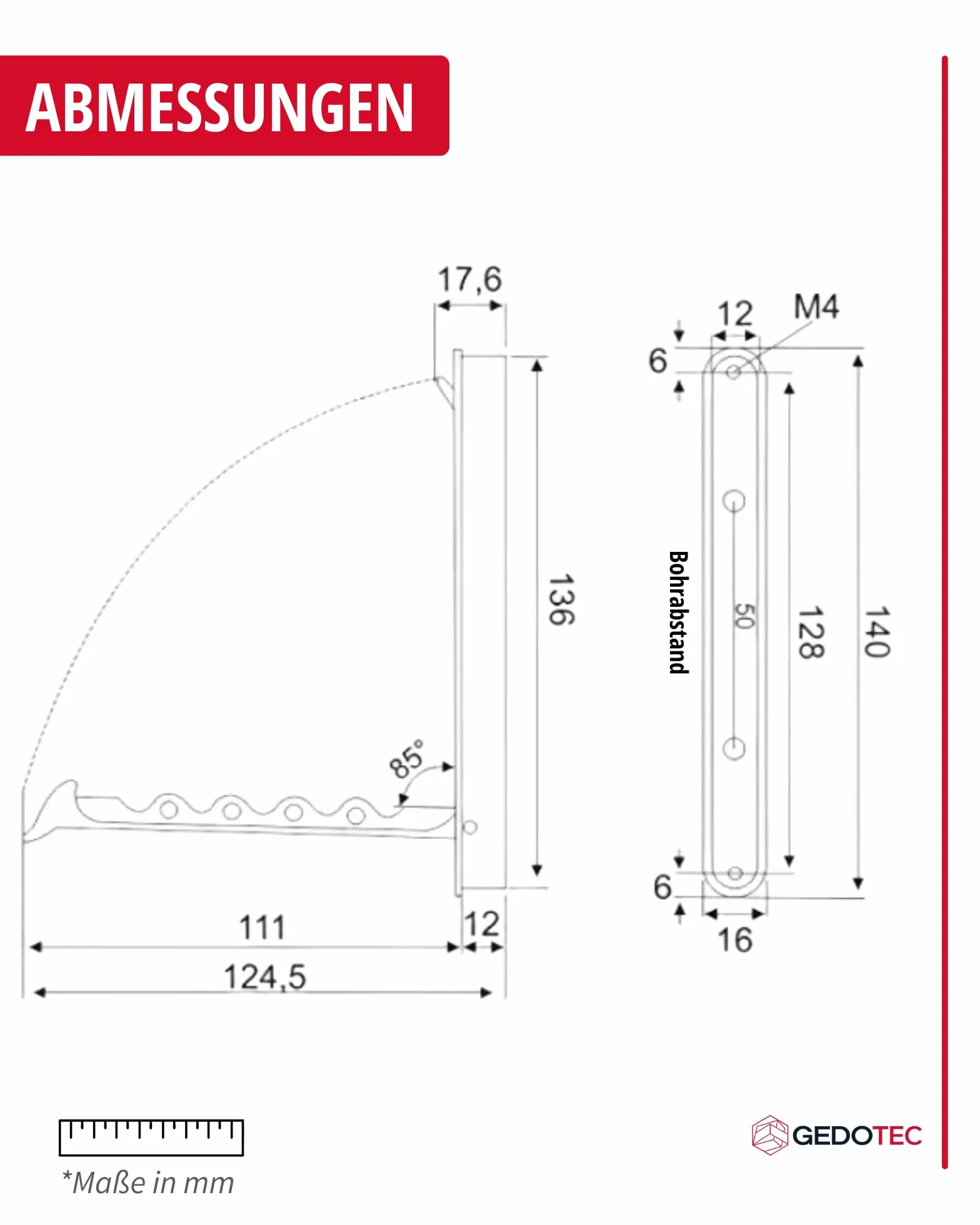 Gedotec Appendiabiti con gancio a cerniera in acciaio inox, 140 x 16/128 mm