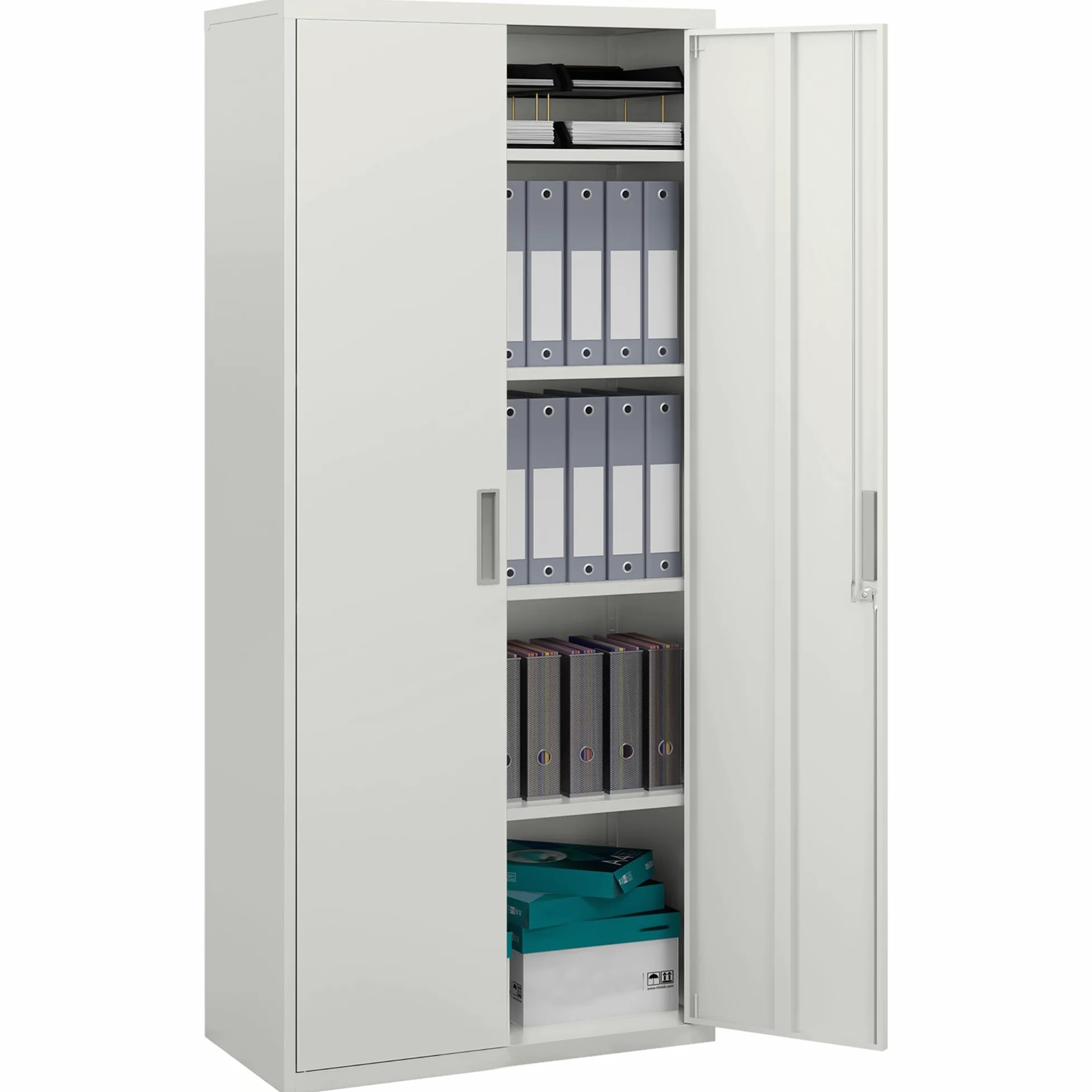 HOMCOM Armadio Ufficio a 5 Livelli con 4 Ripiani Regolabili, Armadio in Metallo Portadocumenti con 2 Ante, Serratura e 2 Chiavi, 80x40x180 cm, Bianco