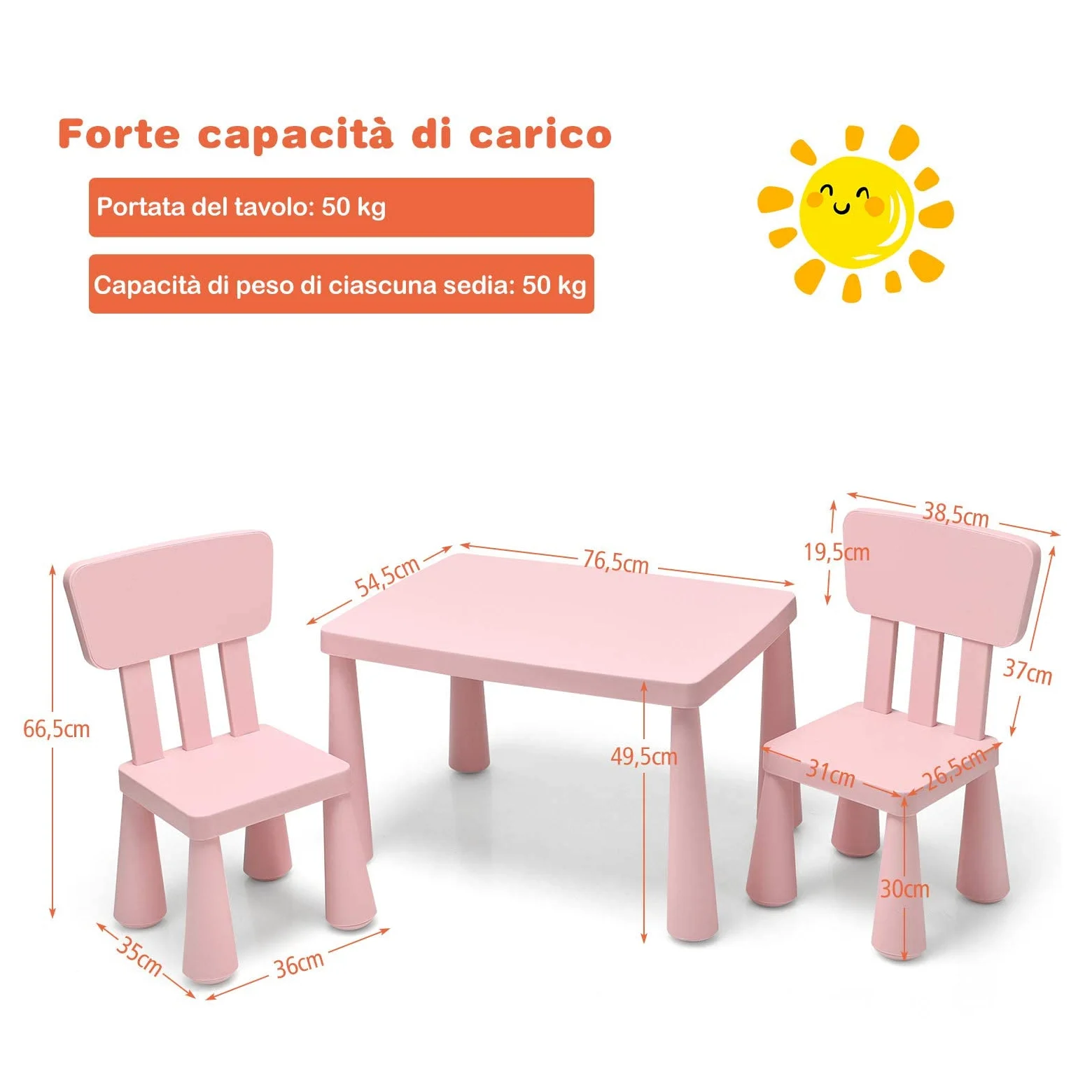 GYMAX Set Tavolino per Bambini con 2 Sedie di Plastica, Tavolino e Sedia per bambini, per Mangiare, Leggere, Dipingere, Adatto a 1-7 Anni (Rosa)