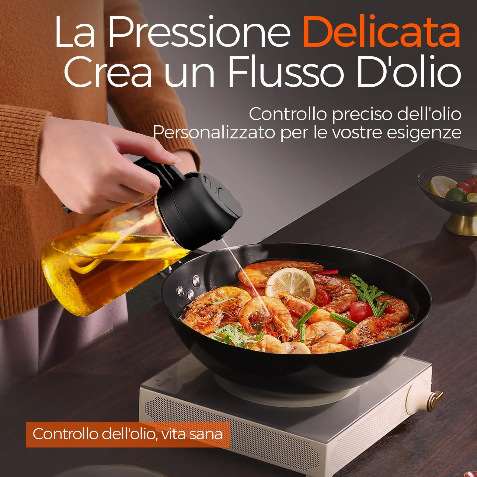 YARRAMATE Spruzzatore di olio da cucina 2 in 1, bottiglia di vetro 470 ml per friggitrice ad aria e barbecue