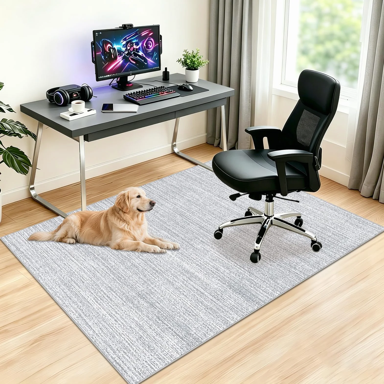 Tappetino per Sedia da Ufficio per Pavimenti Duri, Antigraffio, per Sedie da Scrivania, per Pavimenti in Laminato, Tappeto Sotto Scrivania, Antiscivolo per Tappeti, Tappetino Gaming Grigio 150 x 170cm