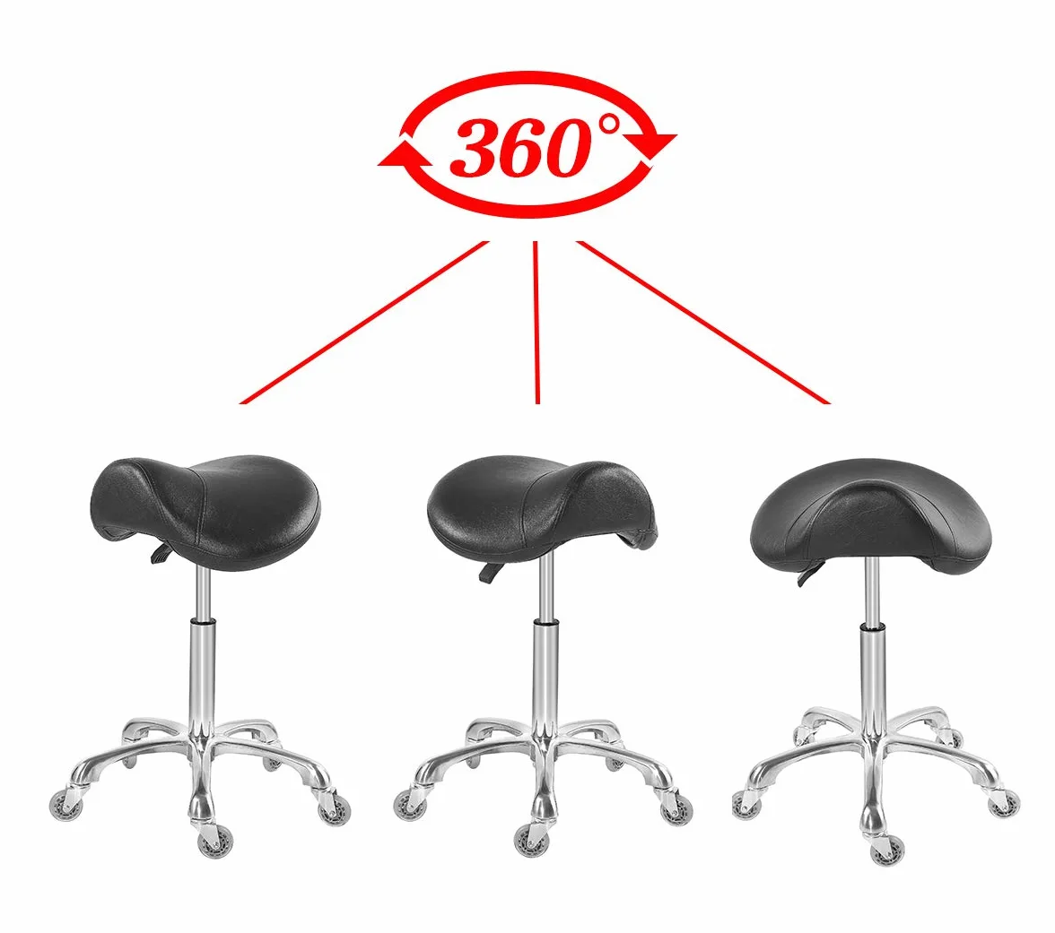 Antlu Sgabello con seduta a sella, con ruote, regolabile in altezza, per massaggi, cliniche, spa, saloni di bellezza, parrucchieri, colore nero