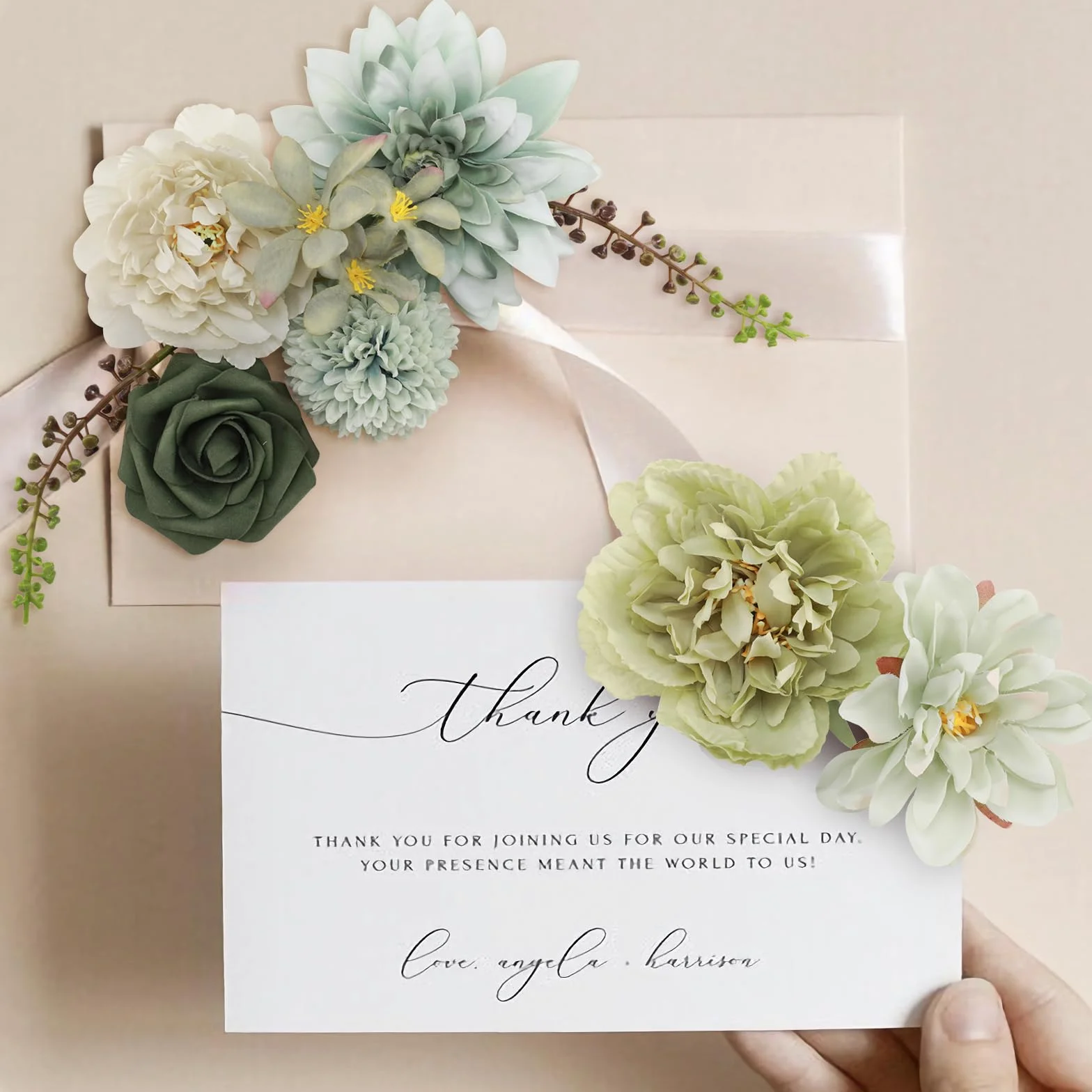 Kisflower Set di fiori artificiali verdi con steli, per bouquet da sposa fai da te, decorazioni per la casa