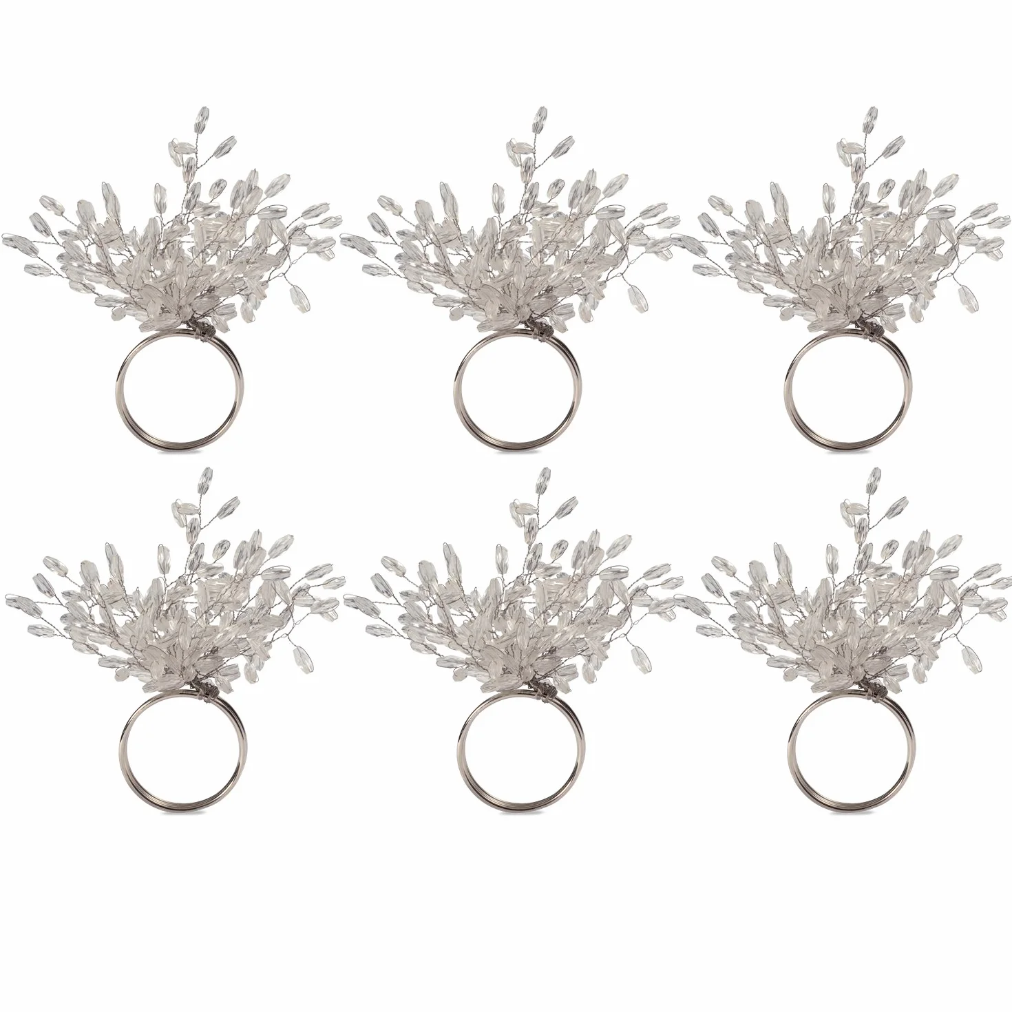 DII Set di 6 portatovaglioli decorativi per decorazioni da tavolo e festa del Ringraziamento, diametro 10,2 cm, perline argentate Starburst, decorazione da tavolo