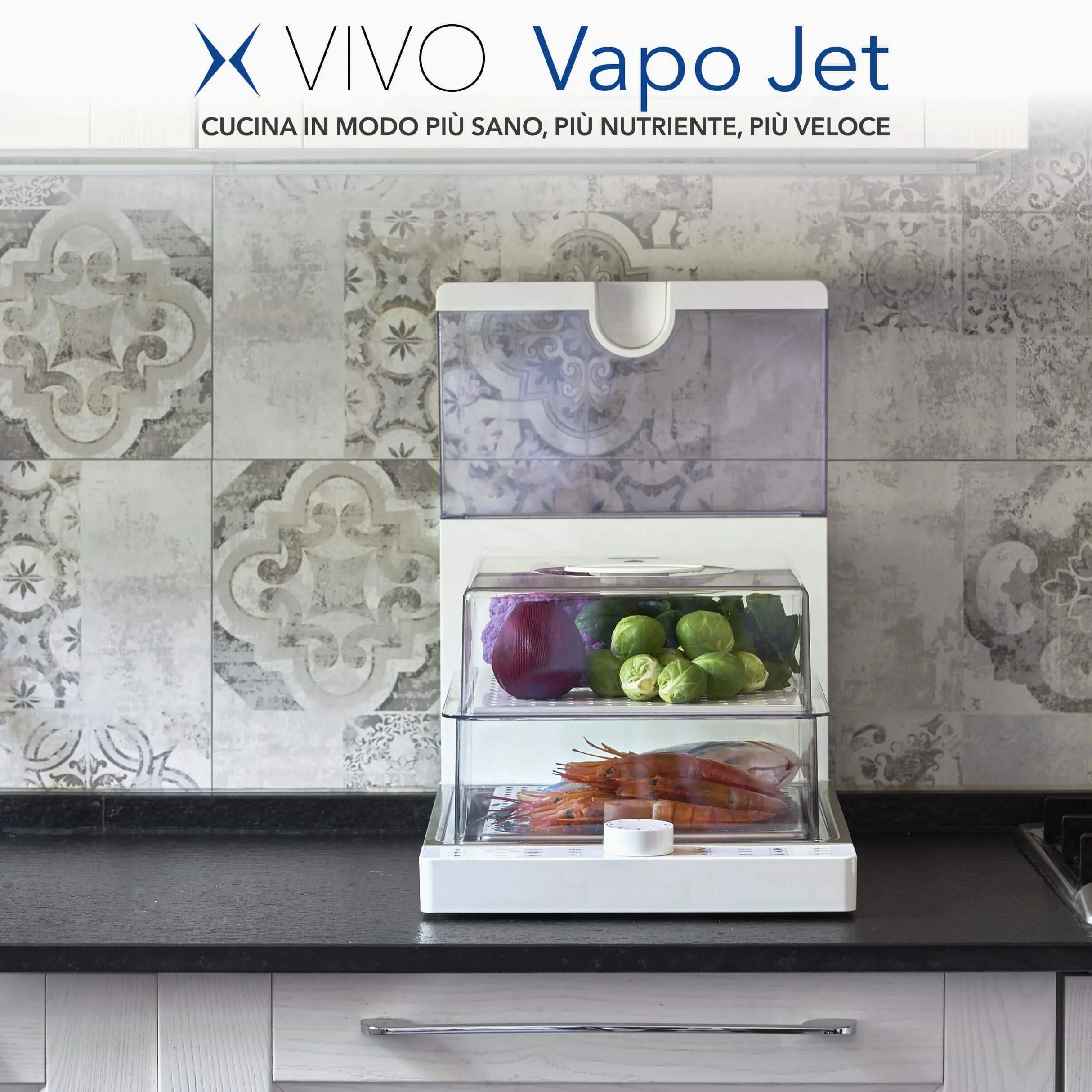 VIVO Vapo Jet | Vaporiera Istantanea, Salva Spazio, Vaporiera Elettrica | Cottura al vapore, utile anche per sterilizzare