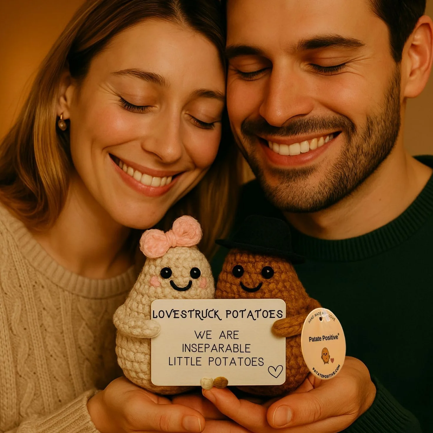 Coppia di Patate Positive, Giocattolo di Patate a Maglia Bambola Di Patate Bambole All'Uncinetto con Biglietto Regalo di Matrimonio San Valentino Anniversario per Coppie