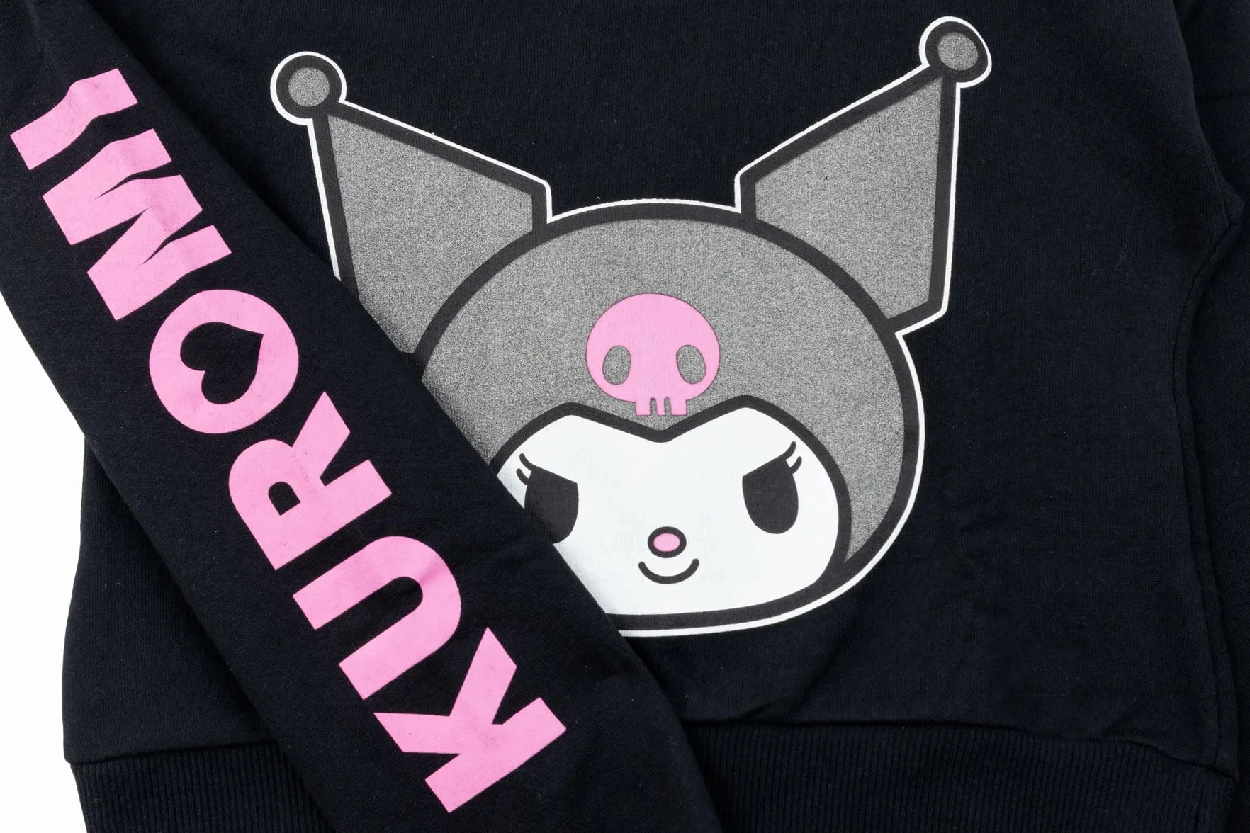 Hello Kitty Friends Kuromi Felpa Corta Crop Top Ragazza 6-14 Anni Nera Kawaii Cotone Poliestere