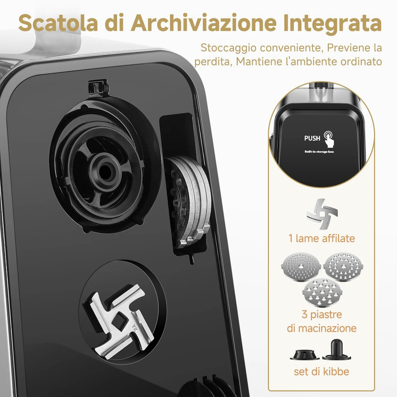 AAOBOSI Tritacarne Elettrico, 3-In-1 Tritacarne Elettrico Professionale [3000W MAX], 2 Lame, 3 Piastre Di Macinazione In Acciaio Inox, 1 Tubi Per Insaccati, 1 Kubbe
