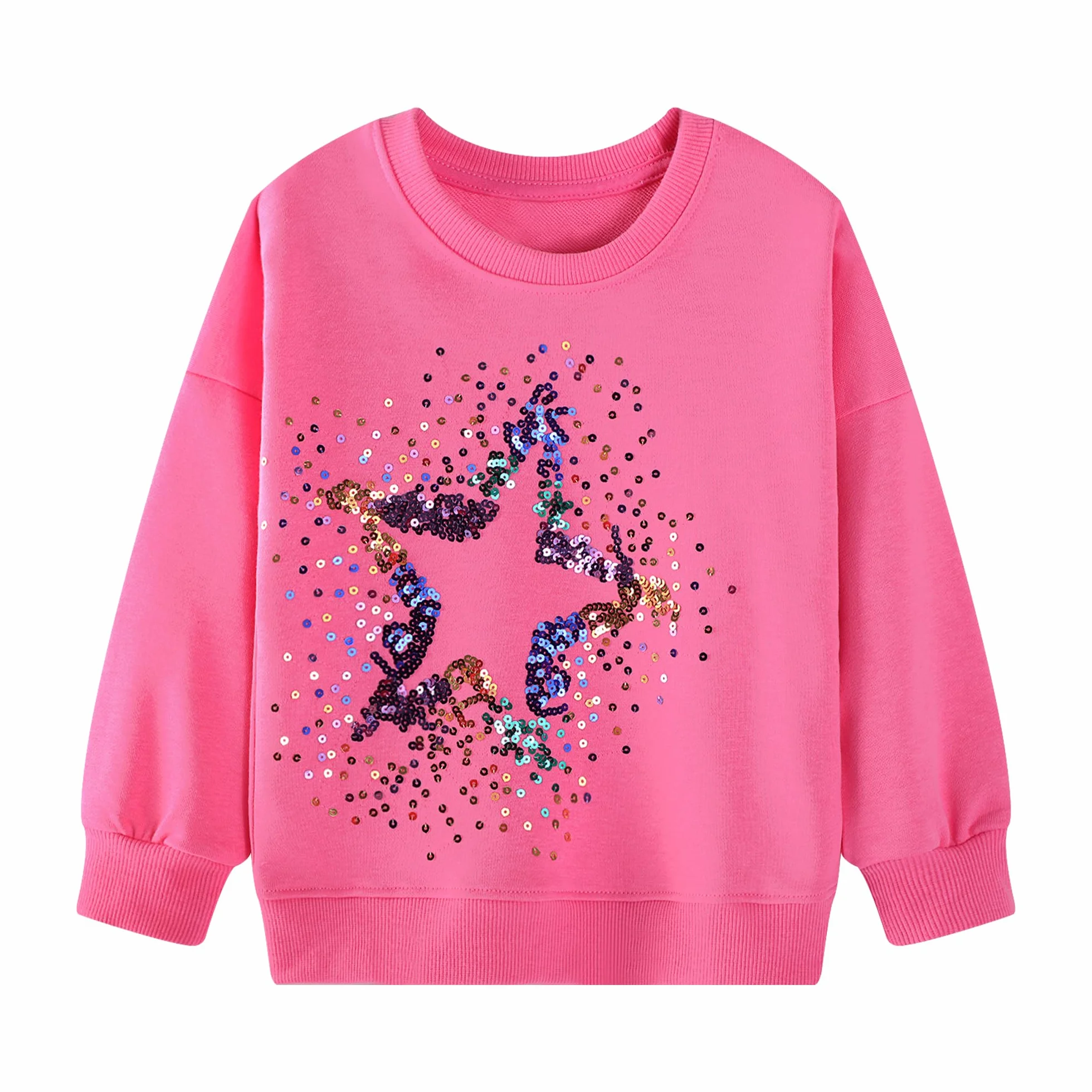 Felpa Bambina Unicorno Stampato Ricamo Pullover Cotone Manica Lunga 2-7 Anni