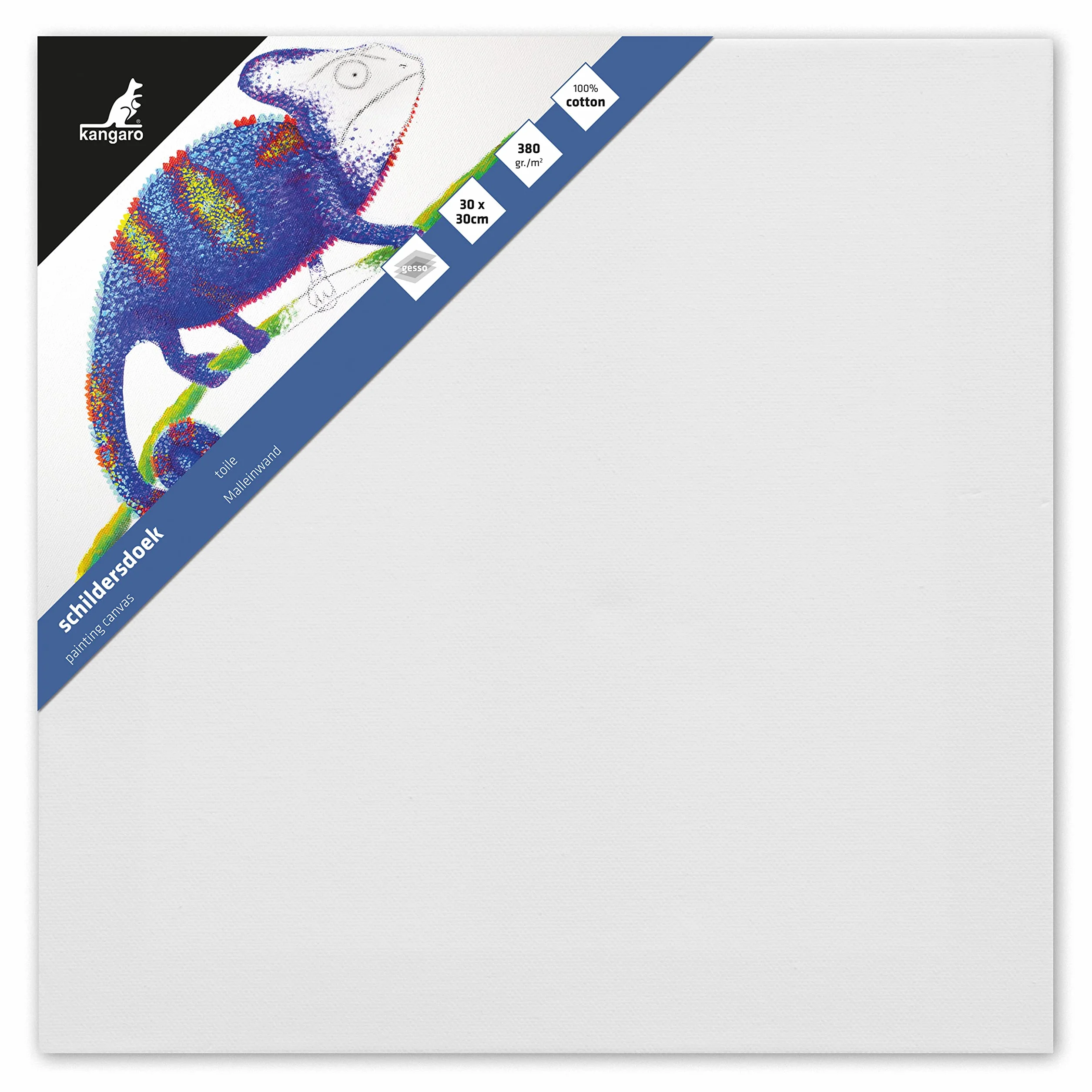 Kangaro Tela - 30 x 30 cm, 380 g/m2, 100% cotone, con cornice in legno di pino e cunei, bianco