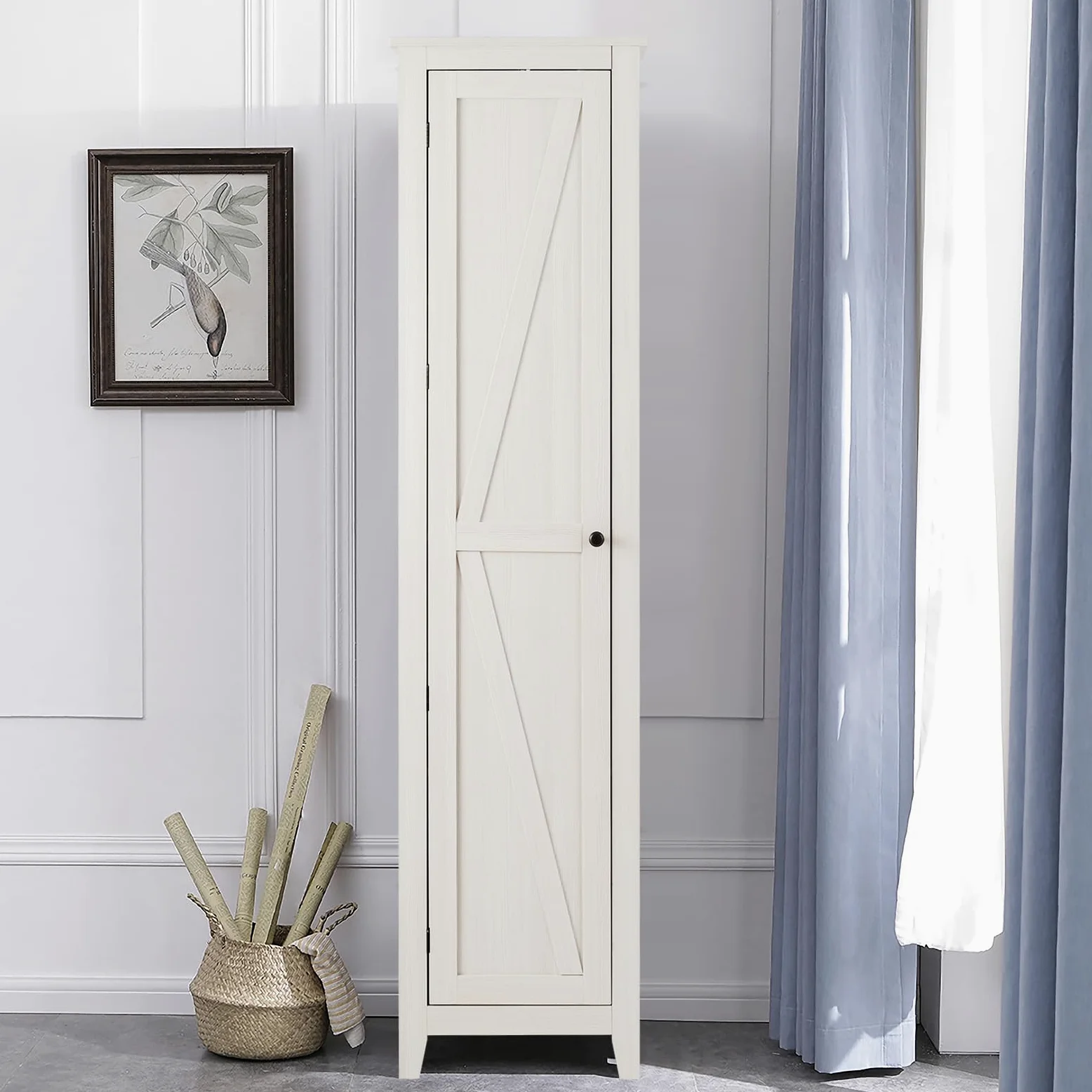 GIANTEX Armadietto alto da 183 cm, armadio stretto per bagno con 1 porta e 4 ripiani, armadio per la conservazione per cucina, soggiorno e bagno, armadio da cucina indipendente (Bianco)
