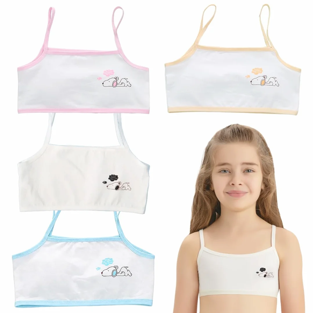 Reggiseno Bambina 10 Anni, 4 Pezzi Top in Cotone Morbido, Prima Biancheria Intimo Senza Ferretto, per Scuola Sport e Sonno
