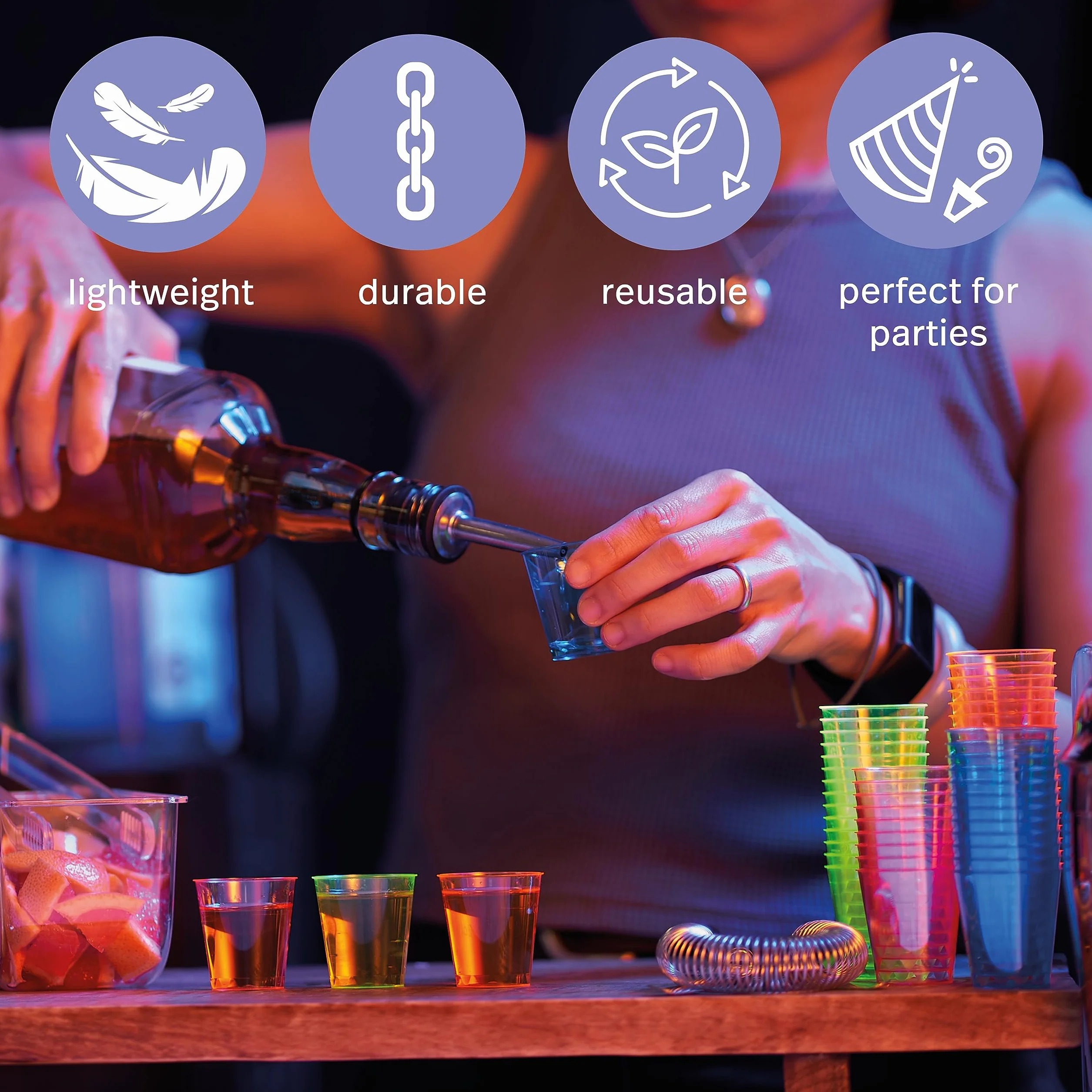 Matana 150 Bicchieri da Shot in Plastica Colorati 30ml Reattivo alla Luce Nera UV
