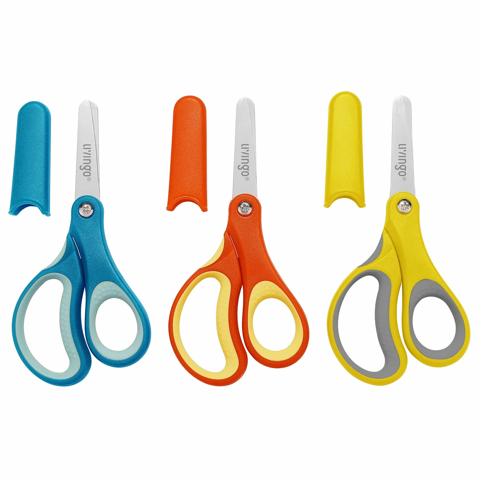 Forbici per Bambini 12,7 cm Acciaio Inossidabile Punta Arrotondata 3 Pezzi Arancione Giallo Blu