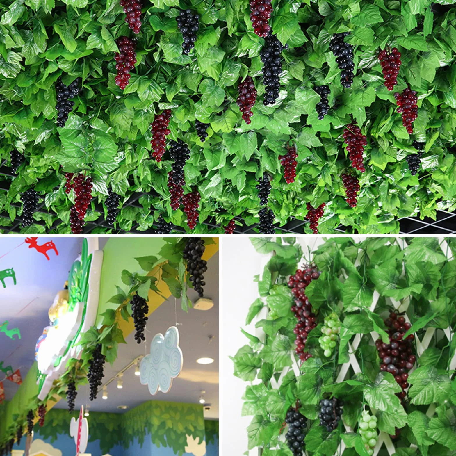 Uva artificiale 6 pezzi + 1 pianta decorazione plastica 17 cm per vino frutta celebrazione matrimonio