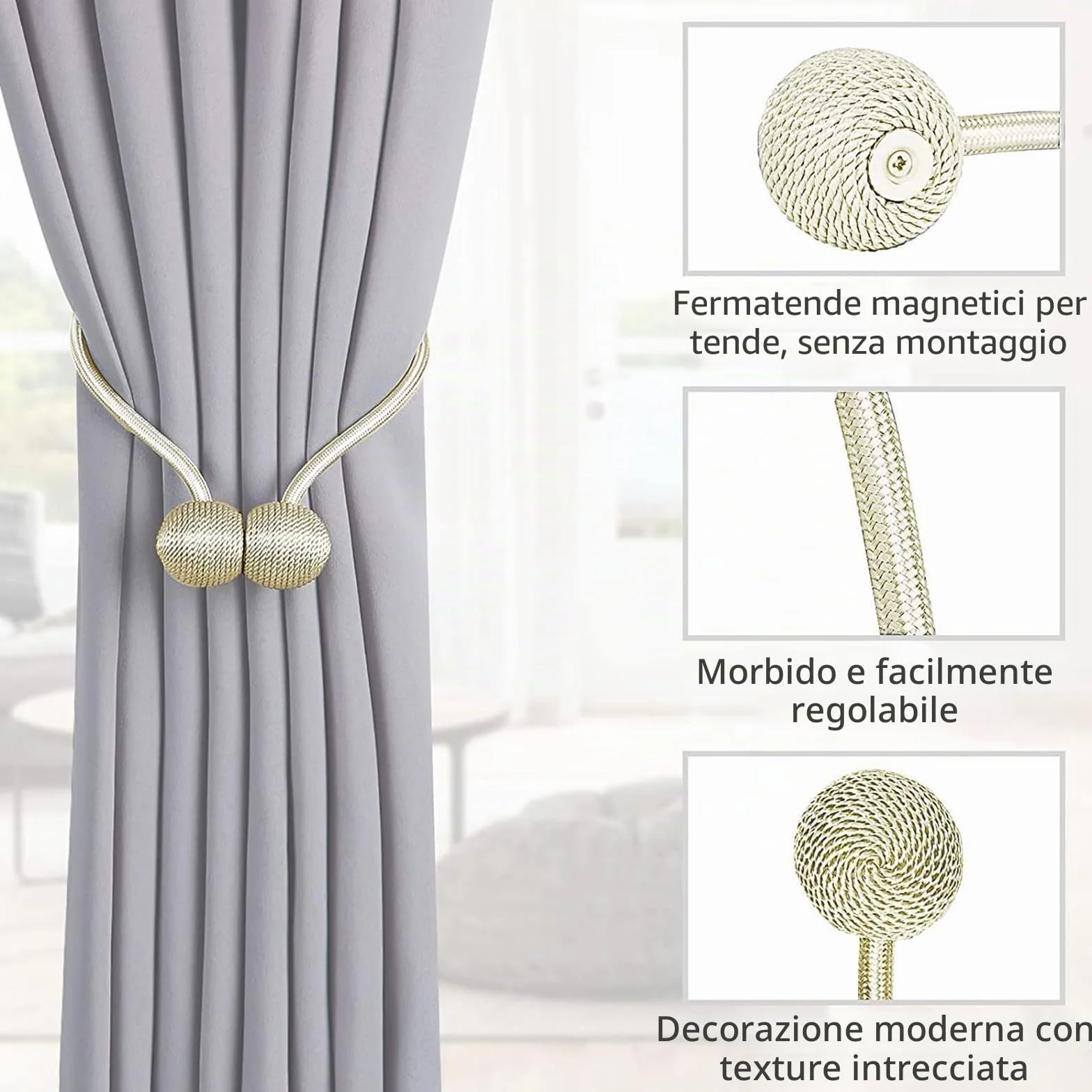 TopHomer 4 Pezzi Fermatenda Magnetici con Calamita Forte, 10 Colori, beige