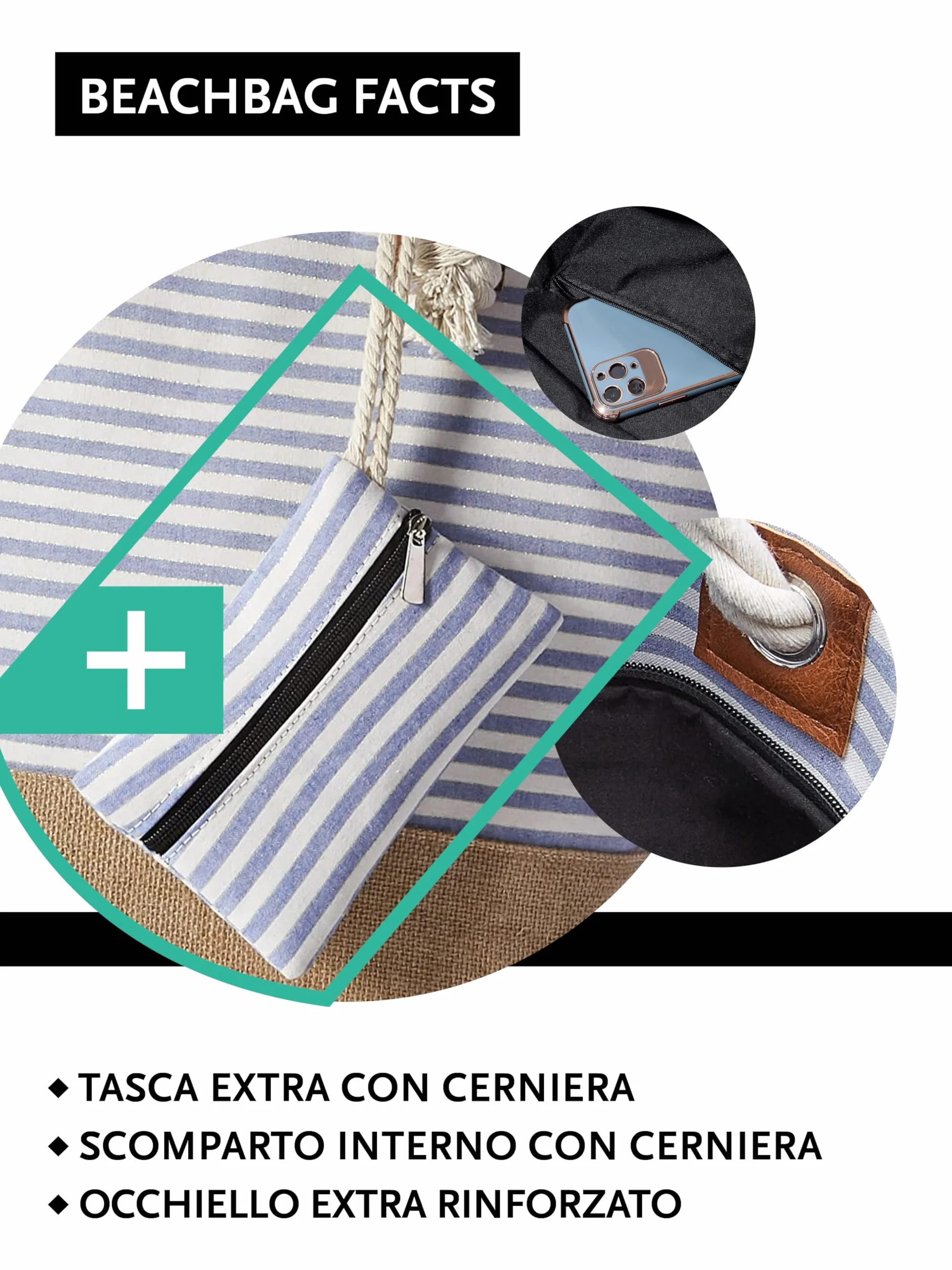 DonDon Grande Borsa da Spiaggia Idrorepellente con Cerniera Shopper Tracolla