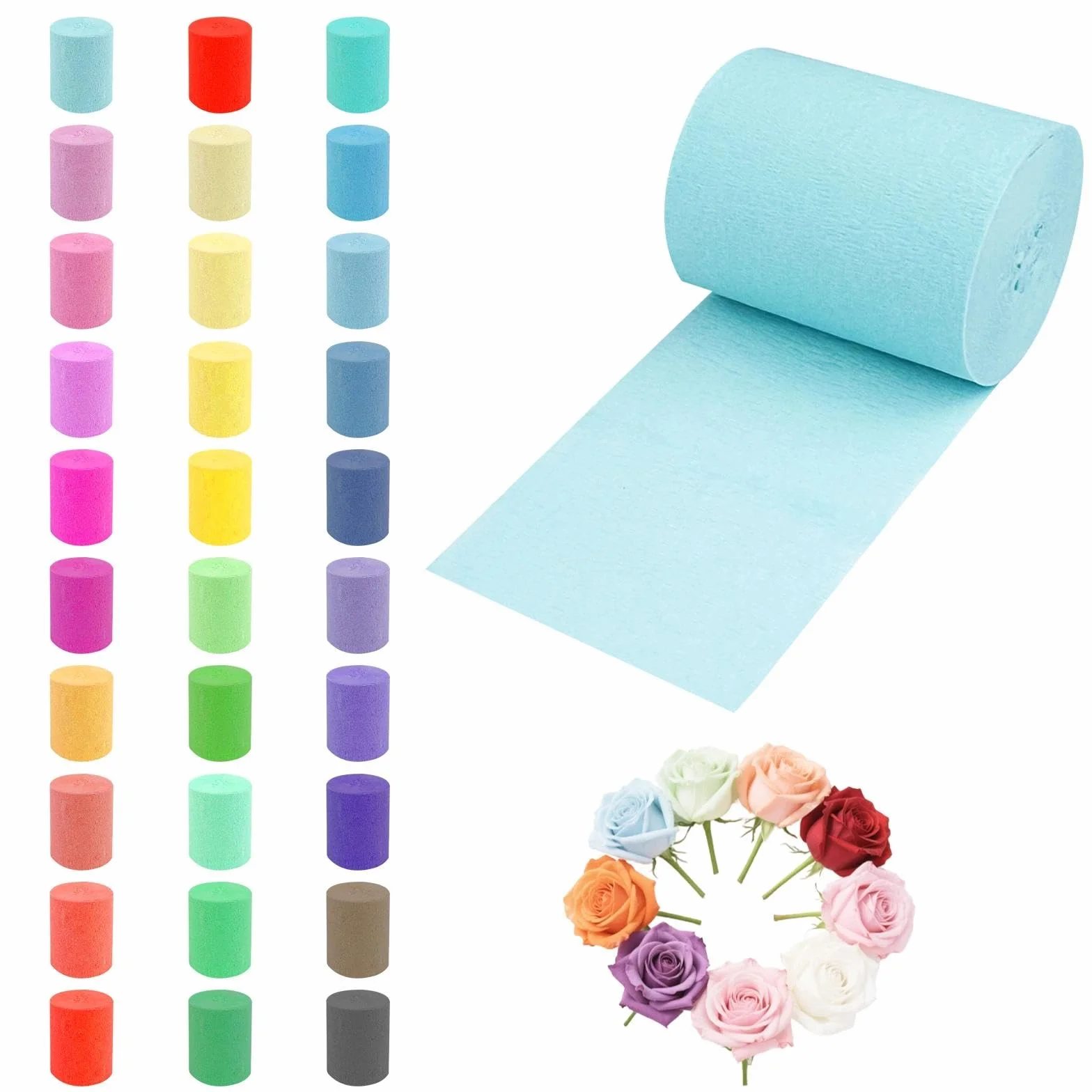 Carta Velina Colorata 30 Colori, Carta Crespa, Nastri Colorati, Rotolo 10m×5cm, per Decorazioni Nozze Compleanno Natale