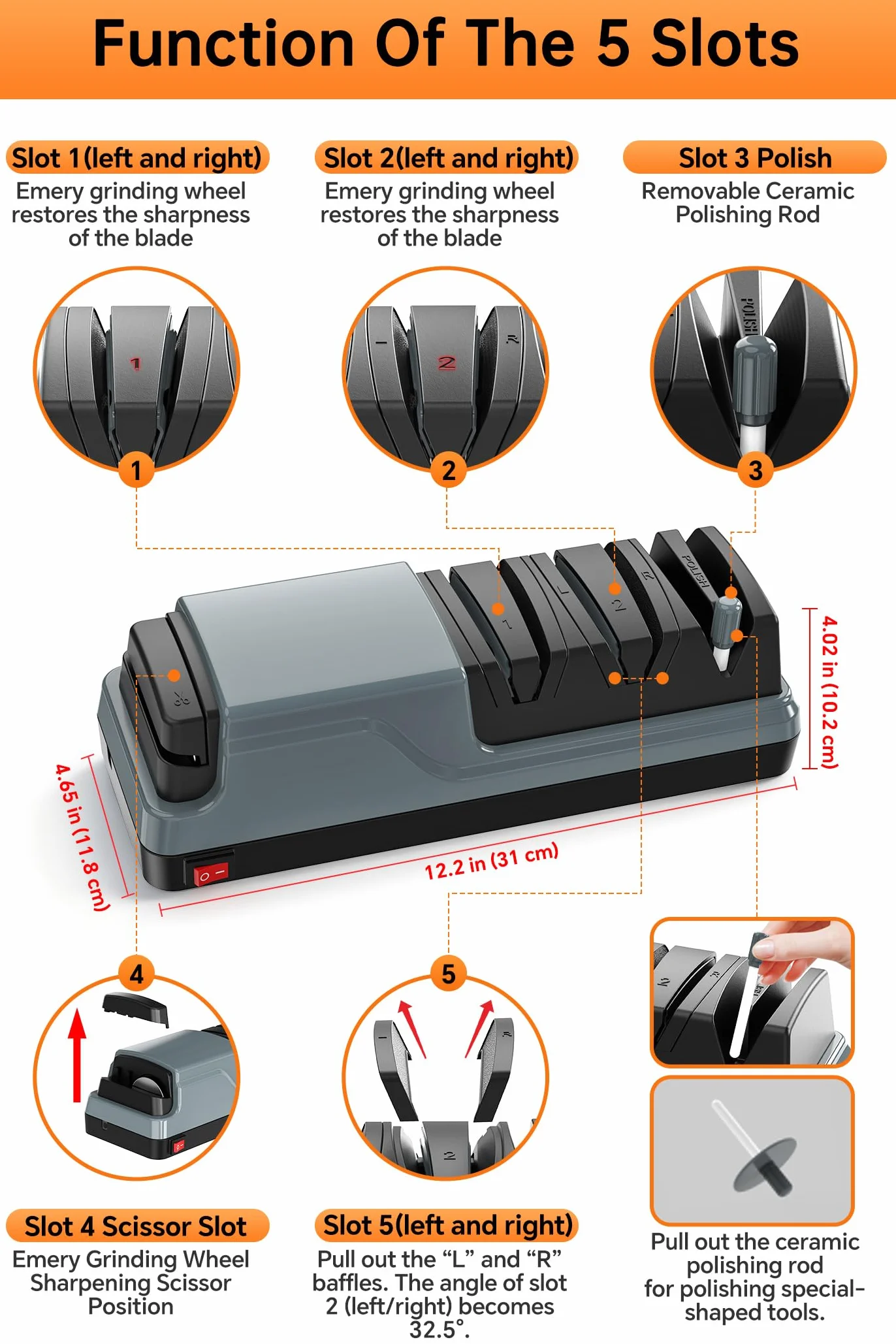 Affilacoltelli Elettrico Multifunzione 5 in 1 Professionale per Coltelli da Cucina e Forbici, Grigio scuro