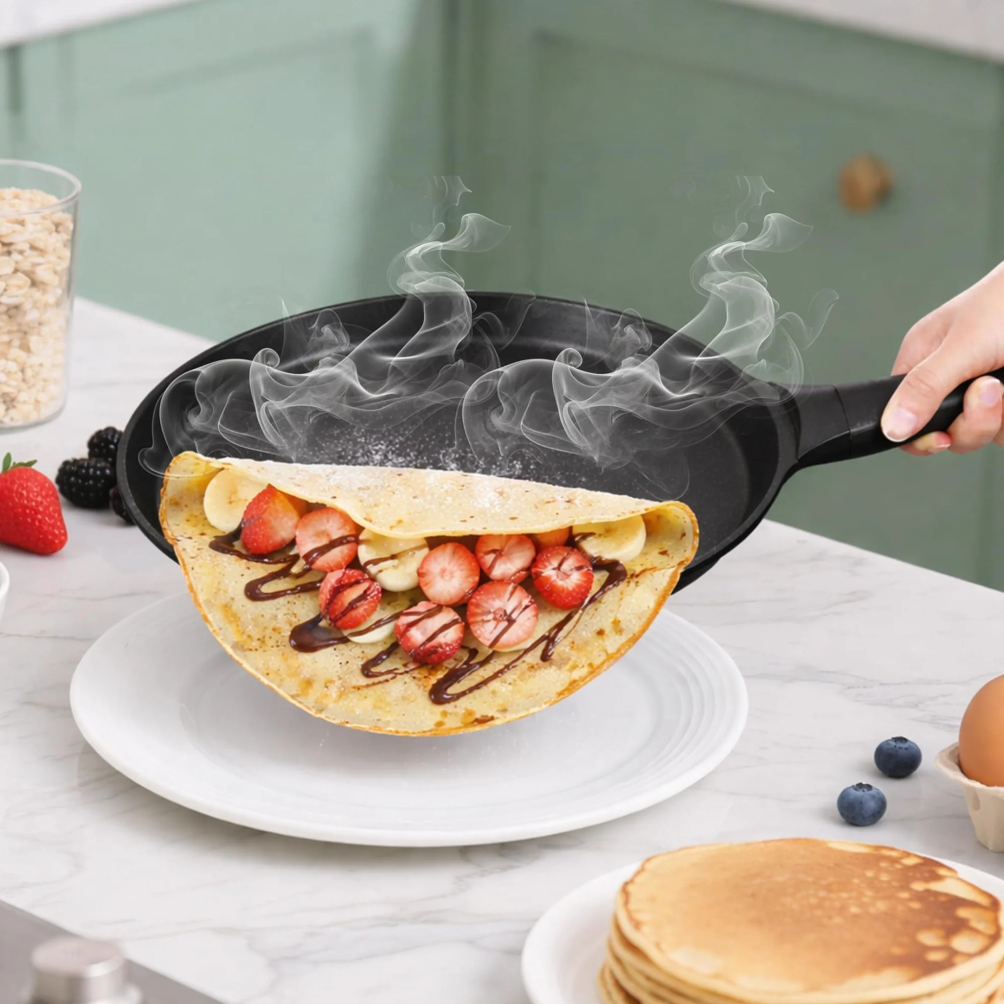 Stone&Stone Padella per Crepes e Pancake 26cm Antiaderente per Induzione e Gas | Crepiera con Rivestimento Ceramico Tedesco | Senza PFOA PFAS PTFE | Spatola e Stendi Pastella Inclusi