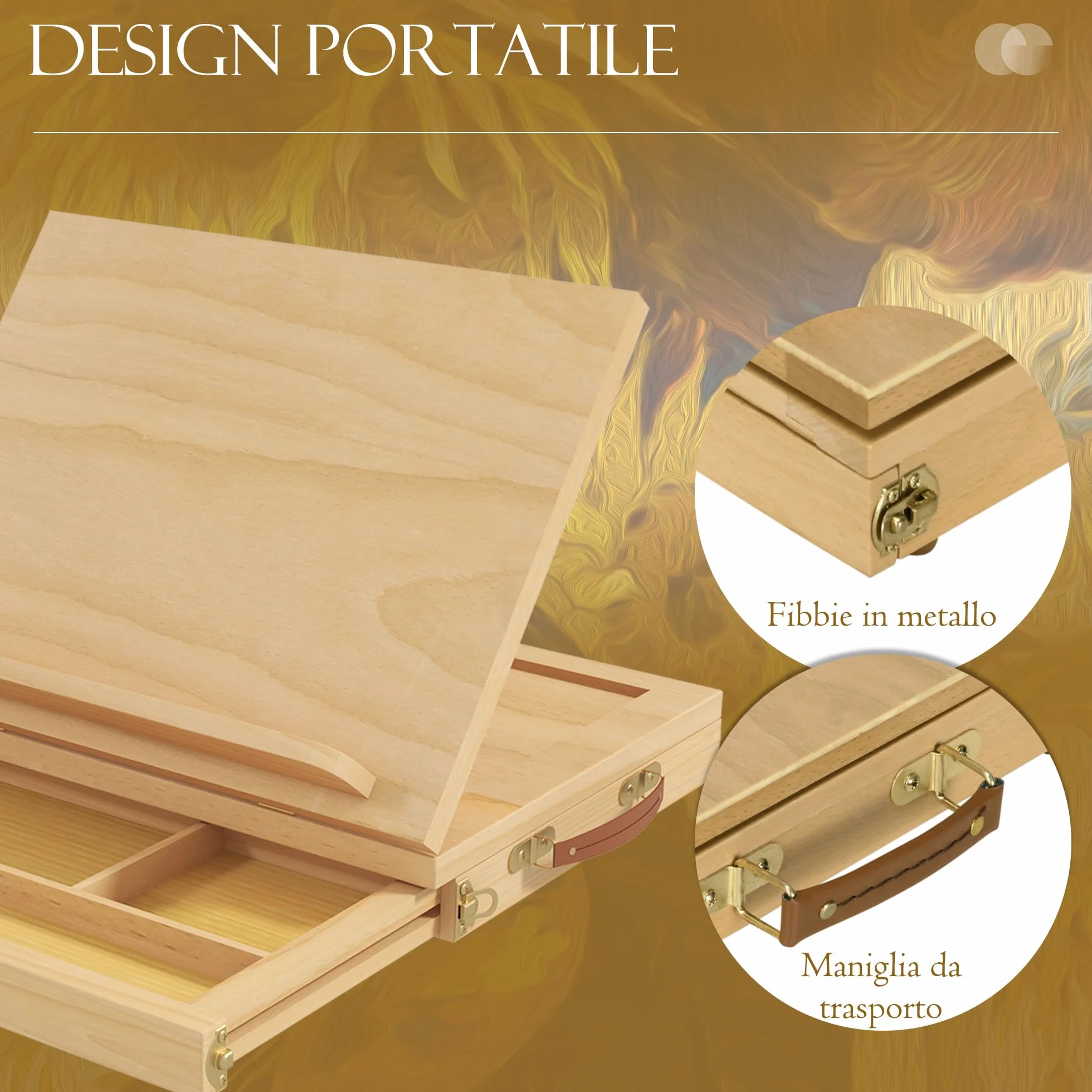 Vinsetto Cavalletto per Pittura Pieghevole Legno Faggio Angolazione Regolabile 33.5x26x26 cm