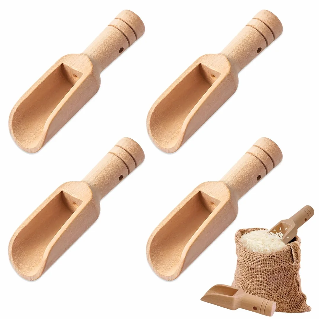 4 Pezzi Mini Cucchiai in Legno, Riutilizzabili per Sale, Spezie e Altro, Cucchiaio per Sali da Bagno, Zucchero, Vasetti, Piccolo Cucchiaio per Barattoli
