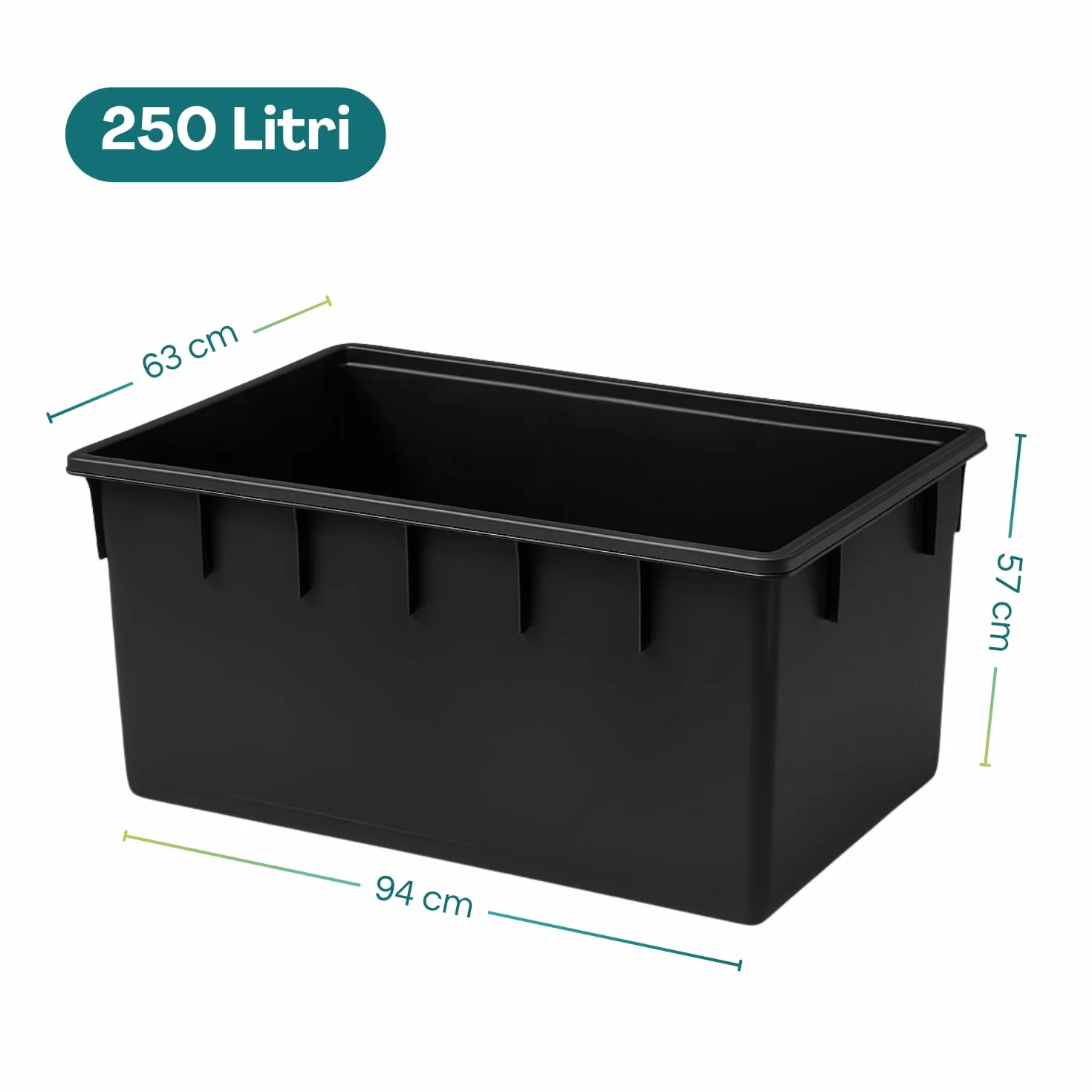 PALUPLUS Contenitore Rettangolare Nero 250 Litri 94x63x57 cm Mastellone Impilabile Plastica Stoccaggio