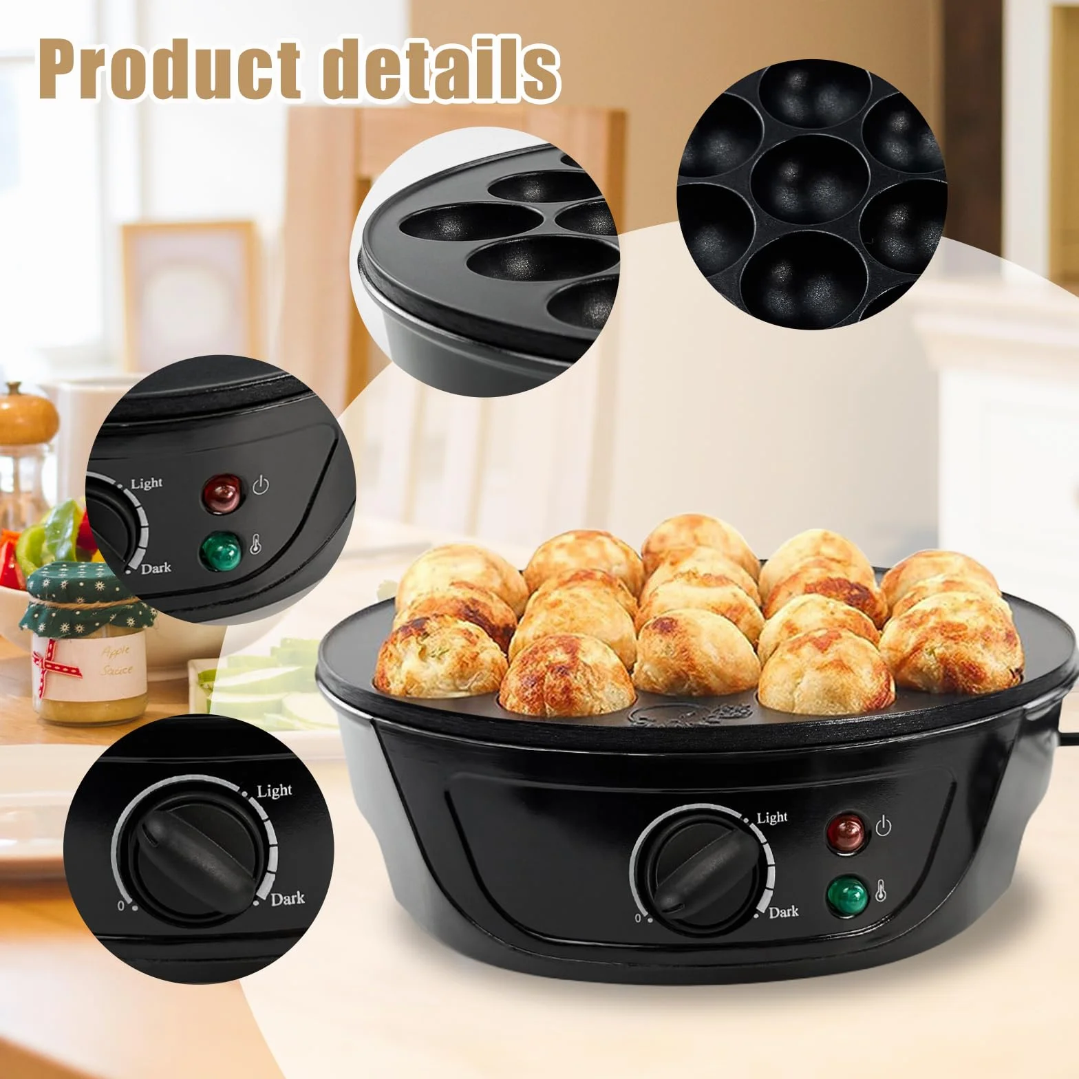Takoyaki Maker 750W 18 fori Antiaderente 220-240V Macchina per Palline di Polpo Giapponesi