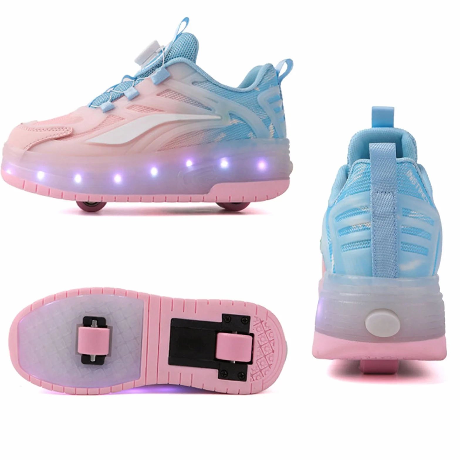 Sneakers Retrattile Doppia Ruote Scarpe con Rotelle Luce Bambina Sportive Pattini Uomo Donna LED 2 Ruote Sport all'Aria Aperta